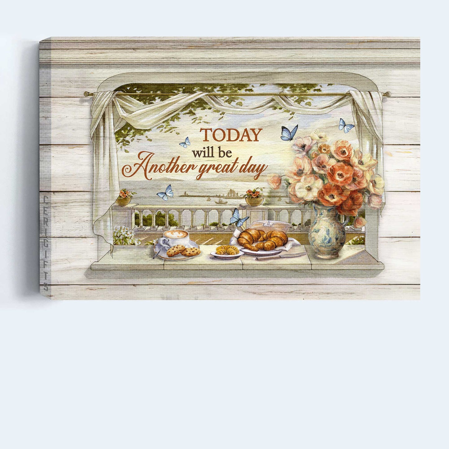 Jesus Landscape Canvas- Afternoon tea, Vintage painting, Window view, Sea view painting Landscape Canvas- Gift For Christian- Today will be another great day