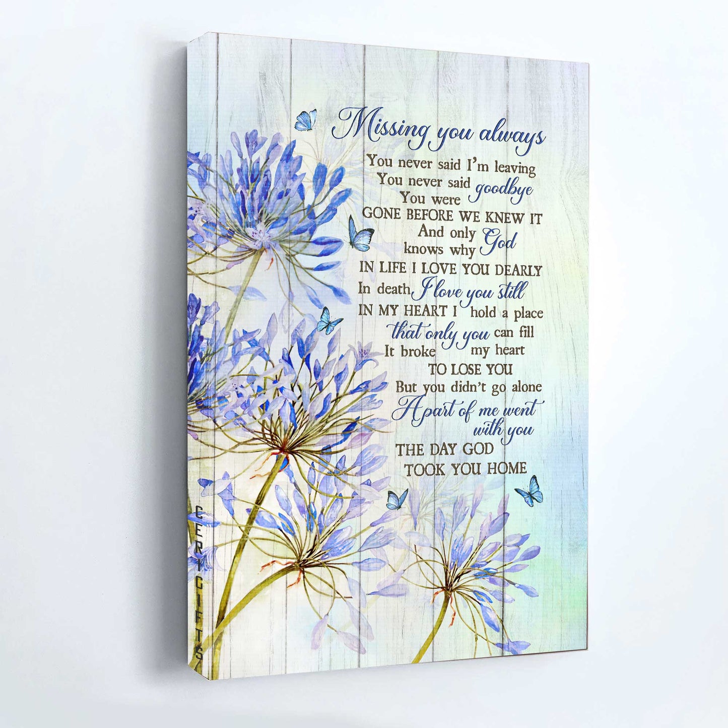 Memorial Portrait Canvas- Agapanthus Africanus, Purple Butterfly, Heaven Portrait Canvas- Gifts For Butterfly Lover- Gifts For Members Family- Missing You Always