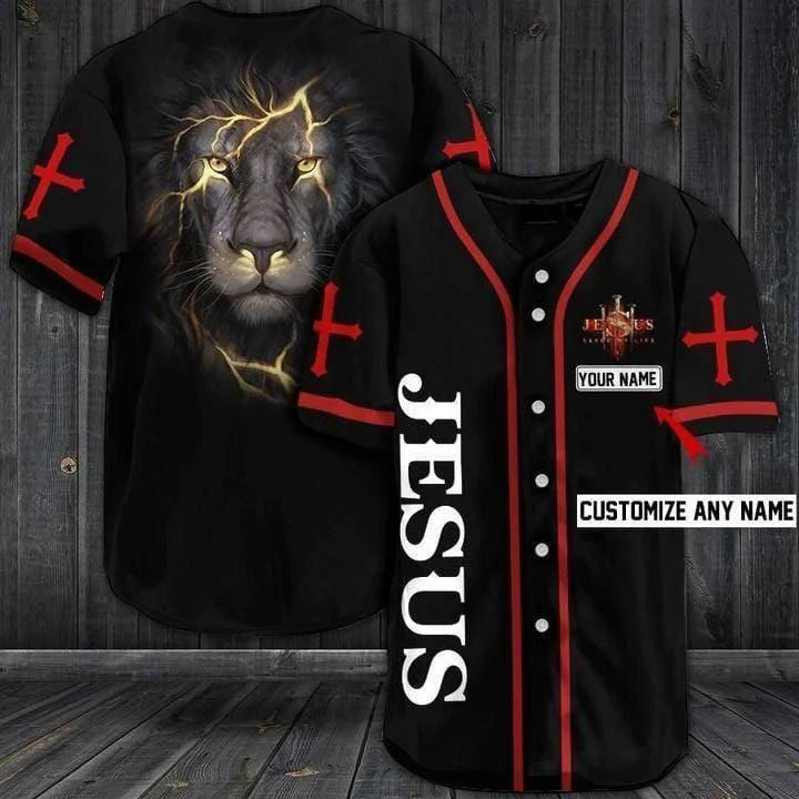 Personalized Jesus Baseball Jersey - Lion Baseball Jersey - Gift For Christians - Custom Printed 3D Baseball Jersey Shirt For Men and Women