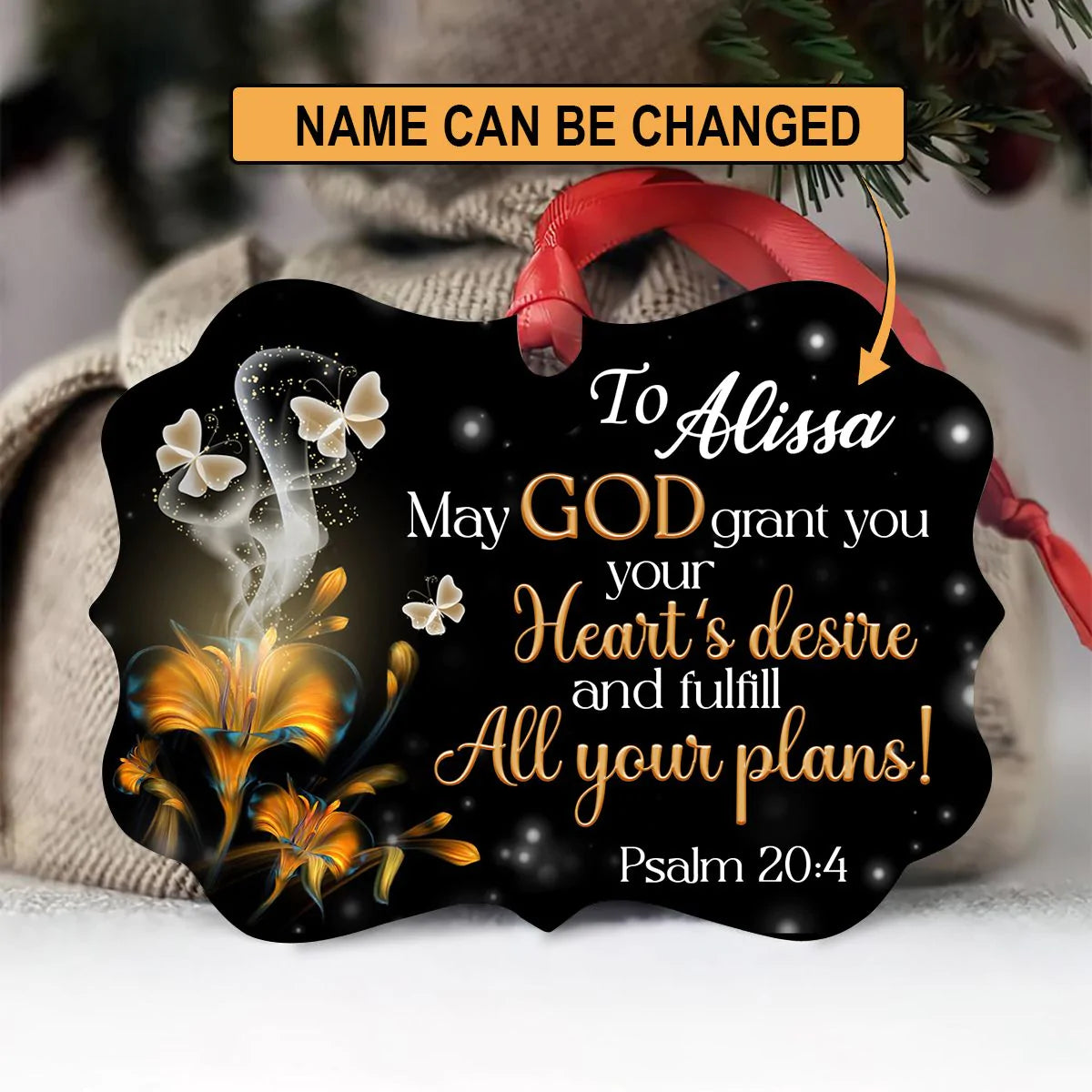 Jesus Aluminum Ornament - Personalized Flower And Butterfly Aluminium Ornament - Custom Gift For Christian -  May God Grant You Your Heart’s Desire