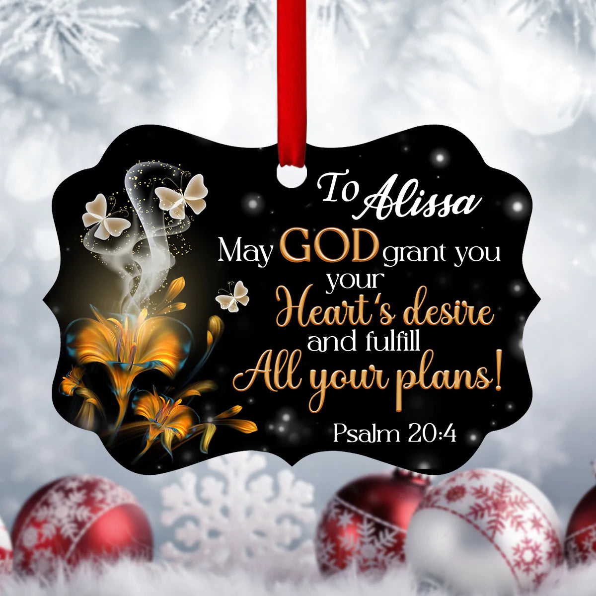 Jesus Aluminum Ornament - Personalized Flower And Butterfly Aluminium Ornament - Custom Gift For Christian -  May God Grant You Your Heart’s Desire