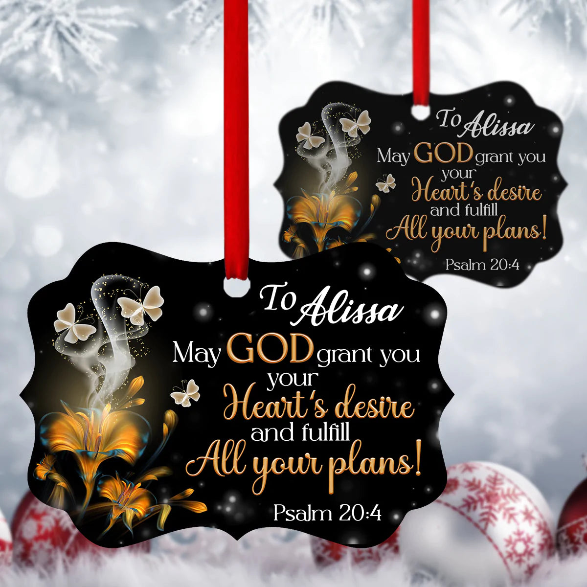 Jesus Aluminum Ornament - Personalized Flower And Butterfly Aluminium Ornament - Custom Gift For Christian -  May God Grant You Your Heart’s Desire