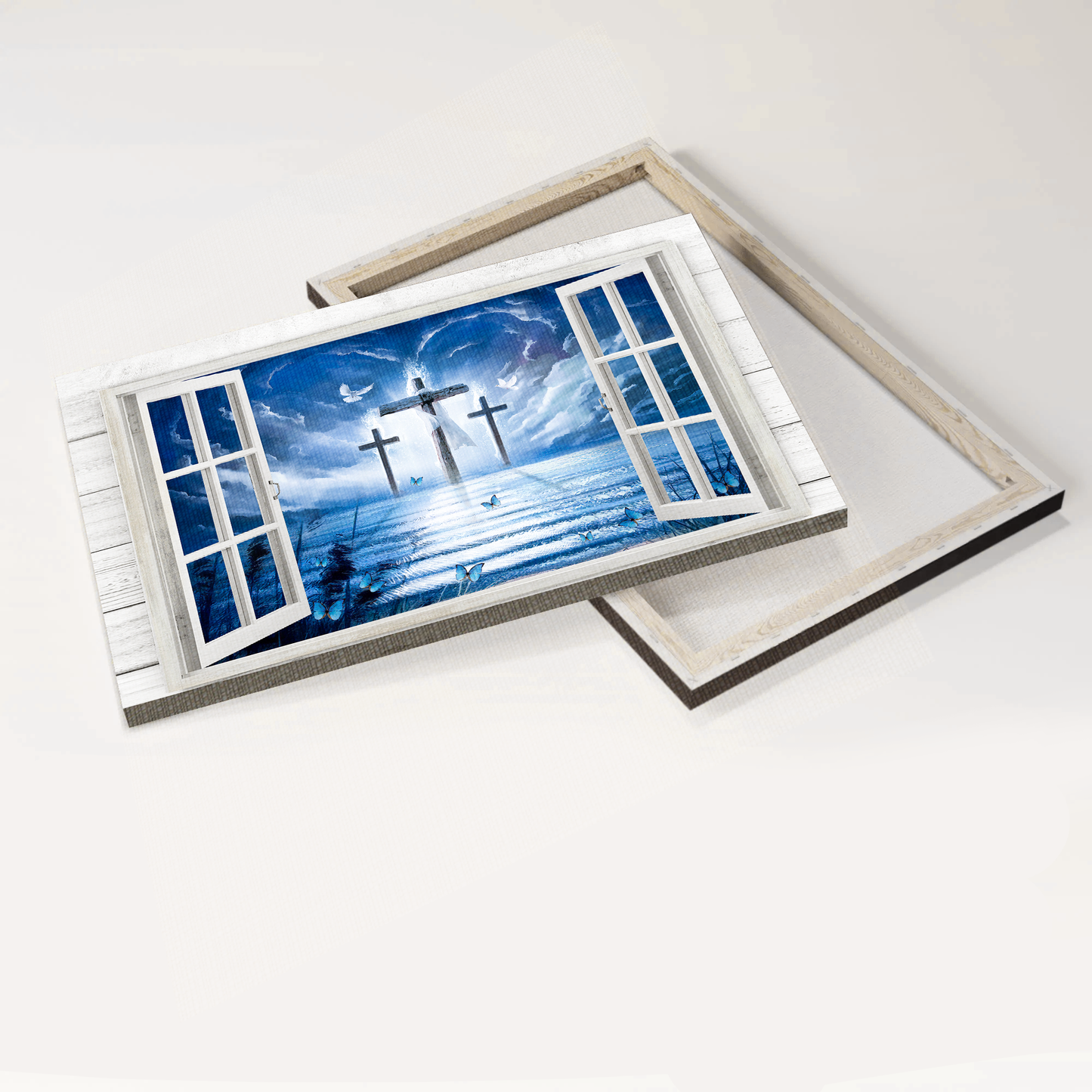 Jesus Landscape Canvas- Blue Sky, The three crosses, Door to the heaven- Gift for Christian - Landscape Canvas Prints, Wall Art