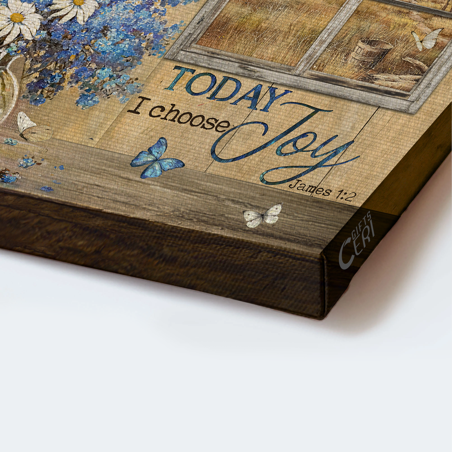 Jesus Landscape Canvas- Blue small flowers, White daisy, Farm view canvas- Gift for Christian- Today I choose joy - Landscape Canvas Prints, Christian Wall Art