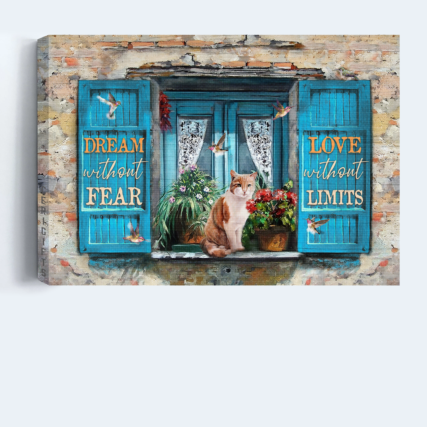 Jesus Landscape Canvas- Blue window, Cat drawing, Pretty flower canvas- Gift for Christian- Dream without fear - Landscape Canvas Prints, Christian Wall Art