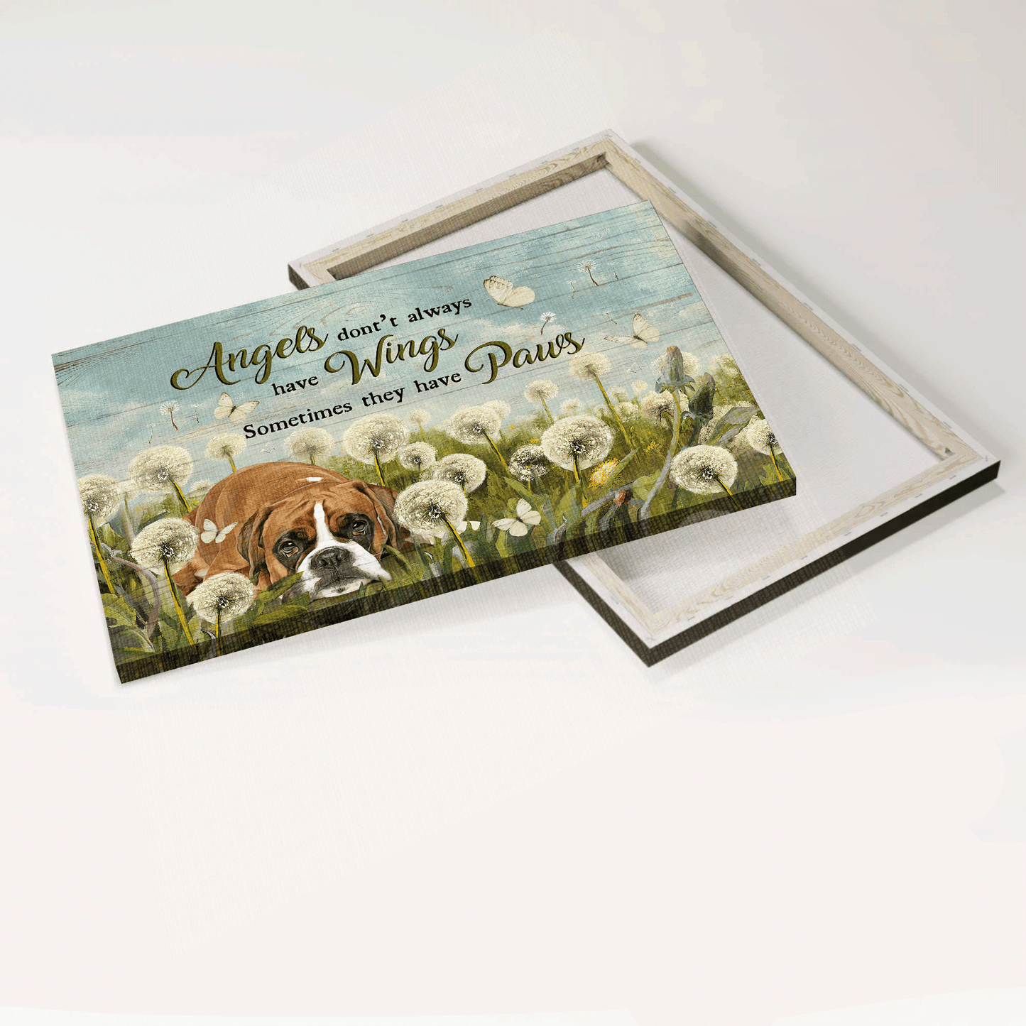 Boxer Landscape Canvas - Boxer painting, Dandelion field, Dog Landscape Canvas - Gift for Boxer lover- Angels don't always have wings