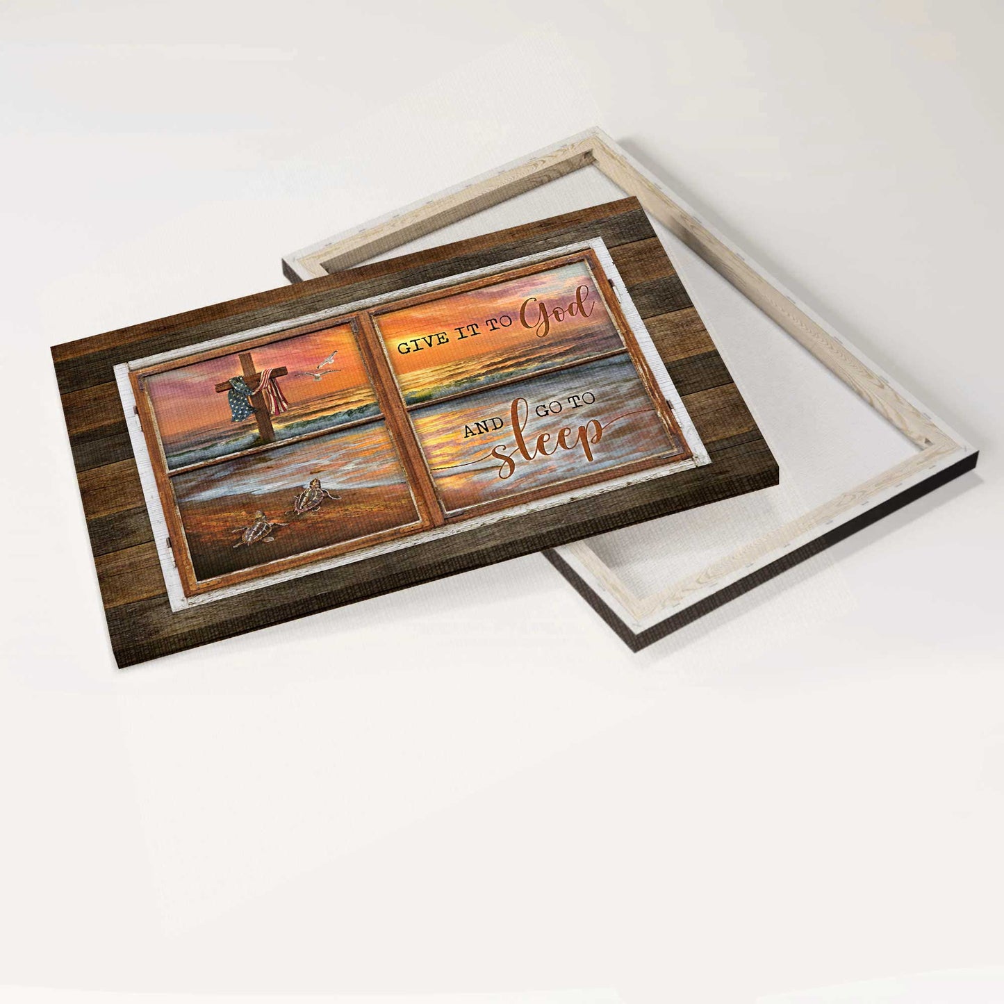 Jesus Landscape Canvas- Amazing beach painting, Pretty sunset, Sea turtle Landscape Canvas- Gift For Christian- Give it to God and go to sleep