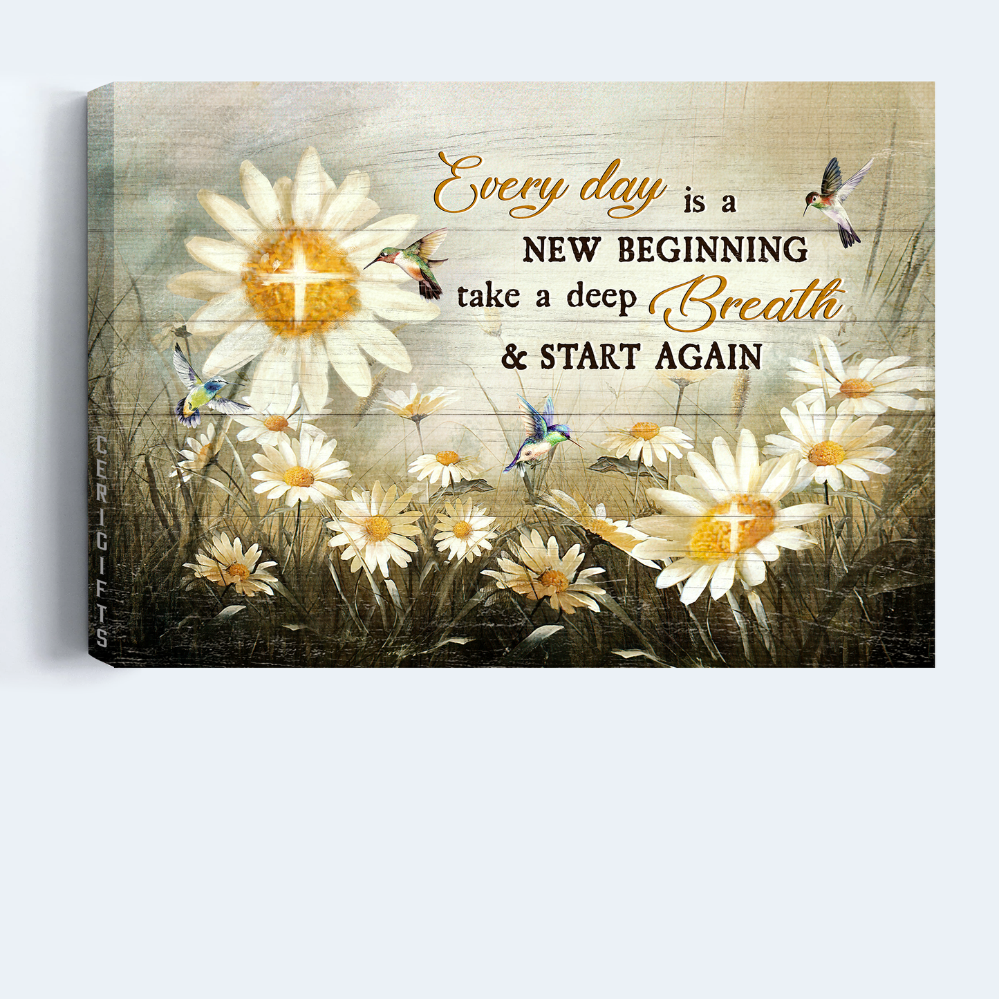 Jesus Landscape Canvas- Brilliant daisy field, Colorful hummingbird canvas- Gift for Christian- Every day is a new beginning
