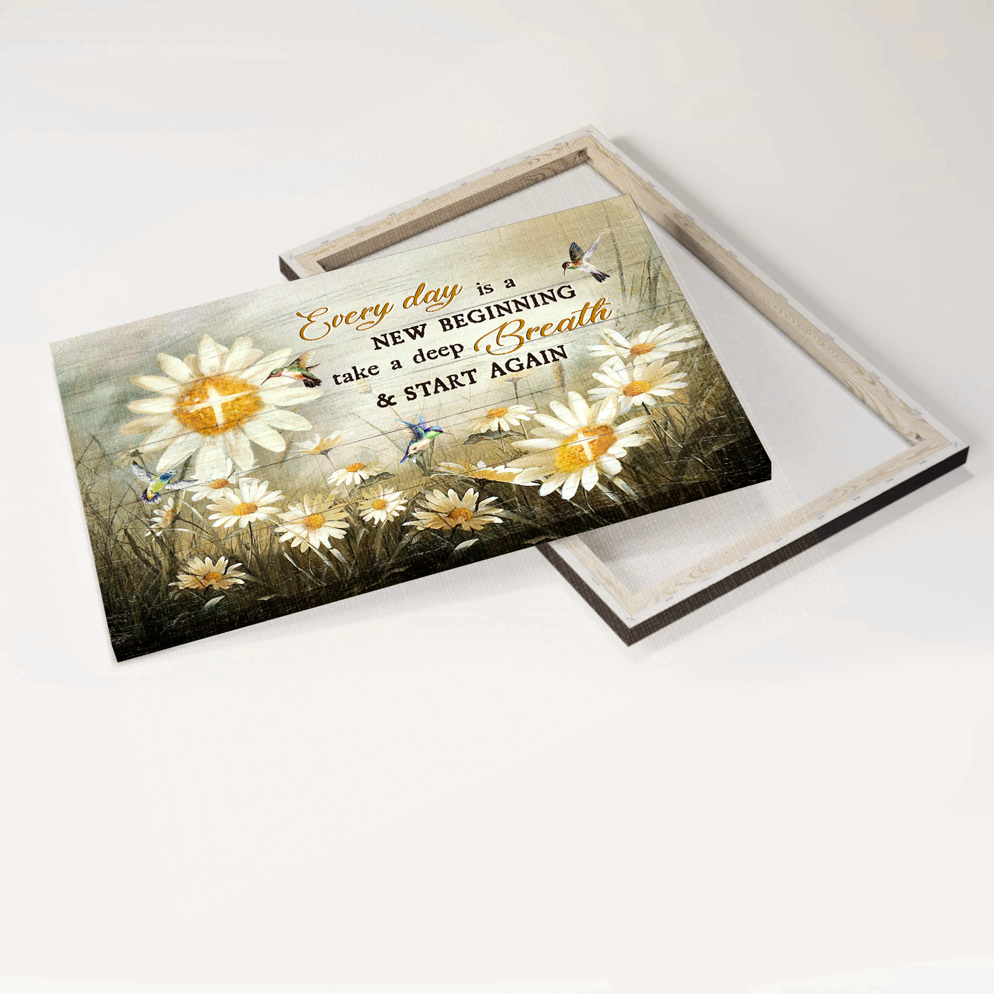 Jesus Landscape Canvas- Brilliant daisy field, Colorful hummingbird canvas- Gift for Christian- Every day is a new beginning