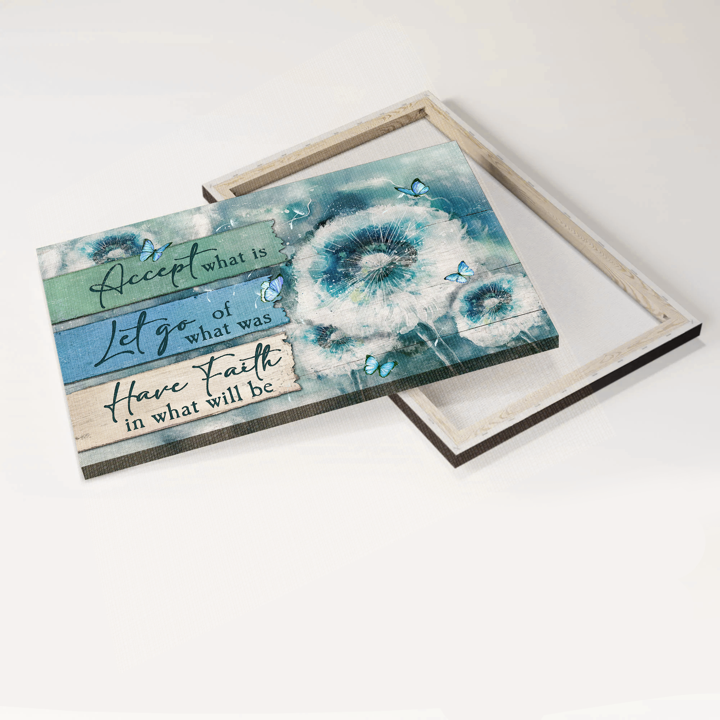 Jesus Landscape Canvas- Brilliant dandelion flower, Blue butterfly canvas- Gift for Christian- Accept what is let go - Landscape Canvas Prints, Christian Wall Art