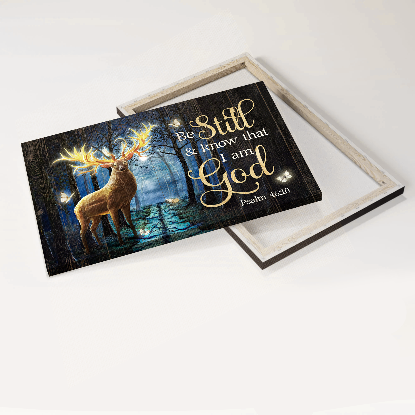 Jesus Landscape Canvas- Brilliant deer, Magic forest, Pretty butterfly canvas- Gift for Christian- Be still and know that I am God