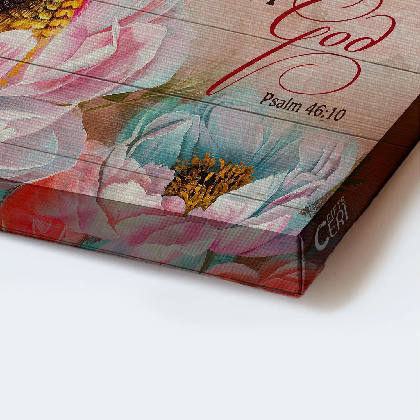 Jesus Landscape Canvas- Brilliant hummingbird, Pink camellia flower canvas- Gift for Christian- Be still and know that I am God - Landscape Canvas Prints, Christian Wall Art