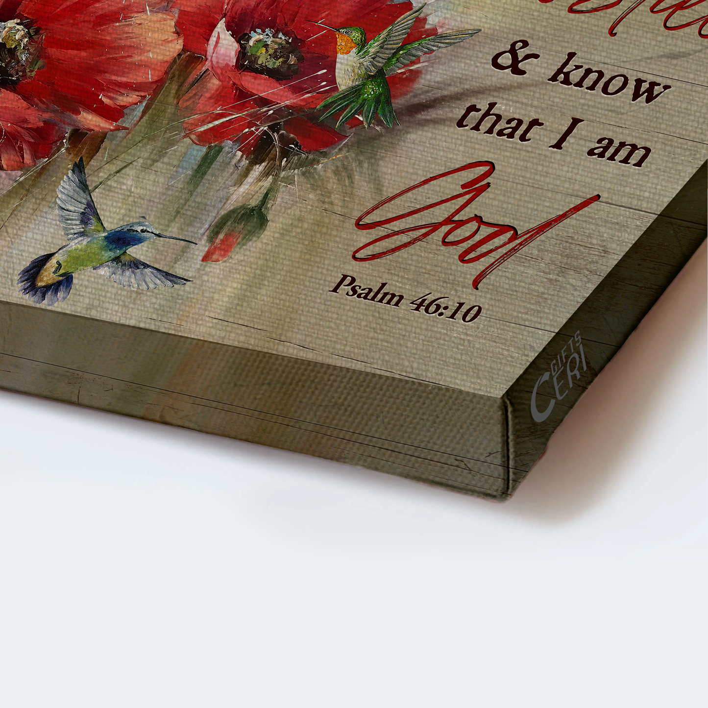 Jesus Landscape Canvas- Brilliant poppy flower, Colorful hummingbird canvas- Gift for Christian-Be still and know that I am God - Landscape Canvas Prints, Christian Wall Art