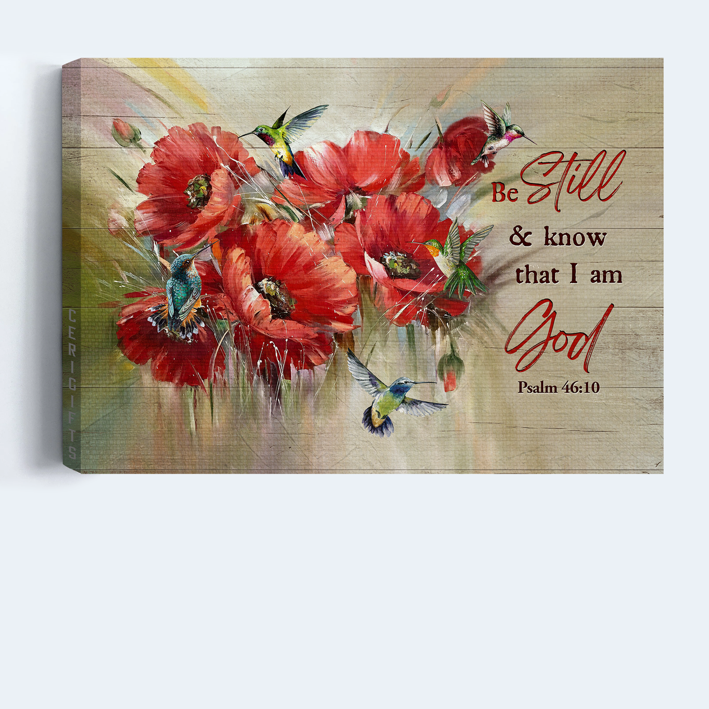 Jesus Landscape Canvas- Brilliant poppy flower, Colorful hummingbird canvas- Gift for Christian-Be still and know that I am God - Landscape Canvas Prints, Christian Wall Art