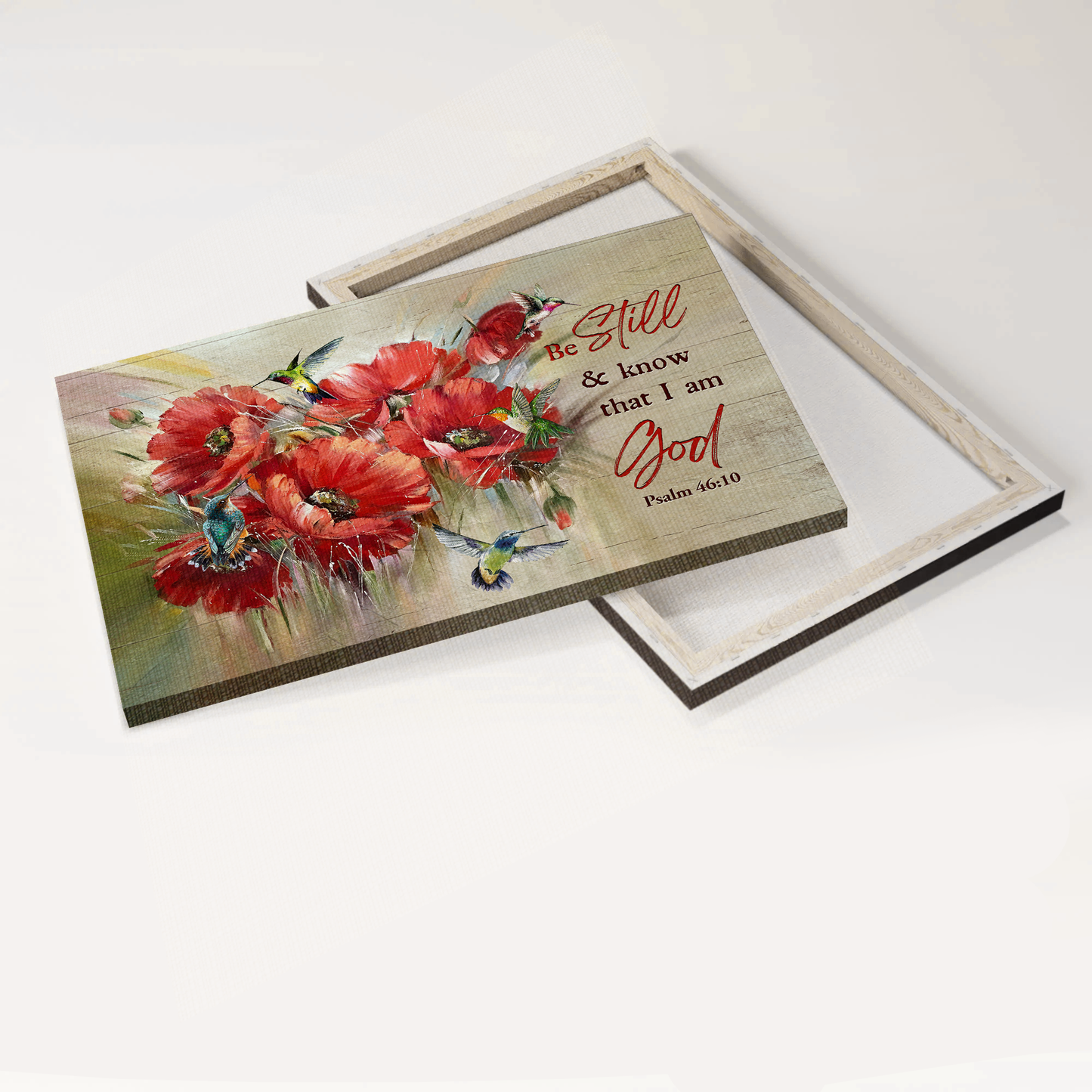Jesus Landscape Canvas- Brilliant poppy flower, Colorful hummingbird canvas- Gift for Christian-Be still and know that I am God - Landscape Canvas Prints, Christian Wall Art