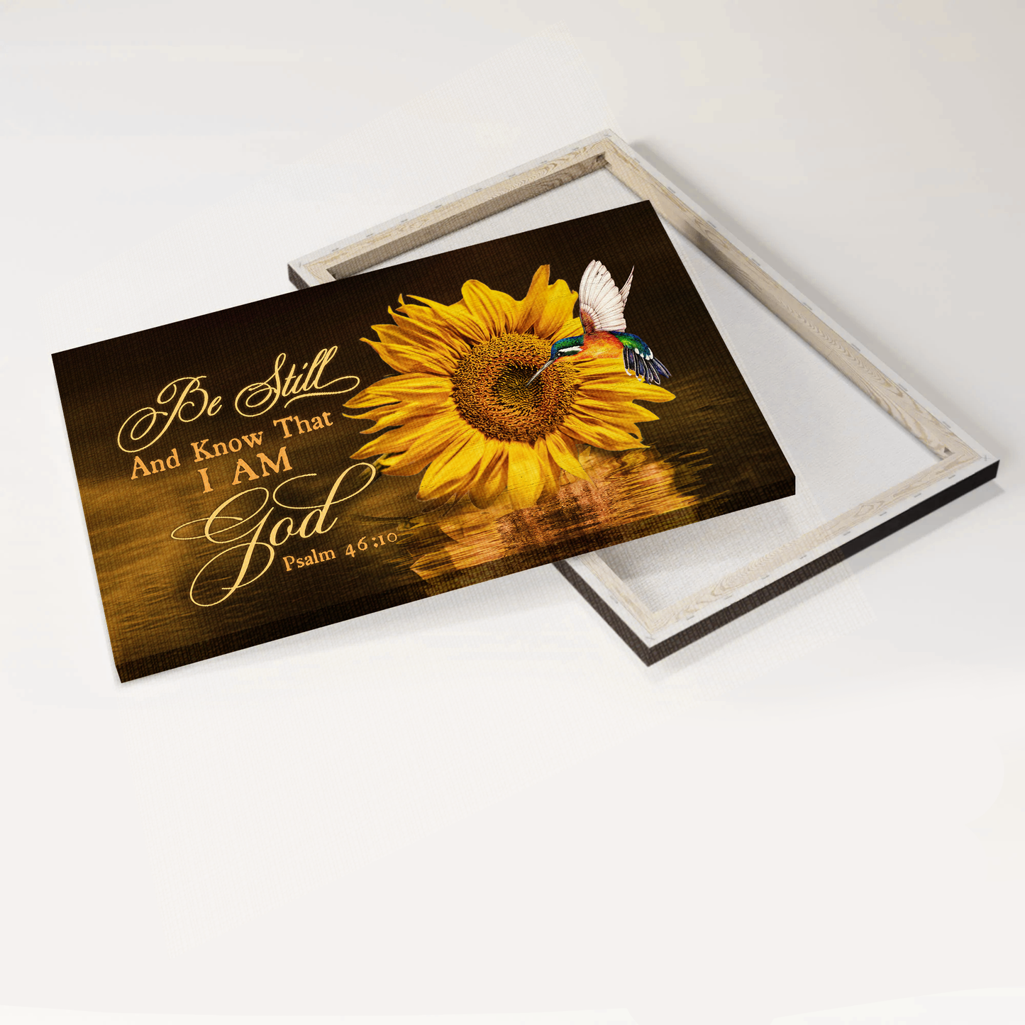 Jesus Landscape Canvas- Brilliant sunflower, Big hummingbird canvas- Gift for Christian- Be still and know that I am God