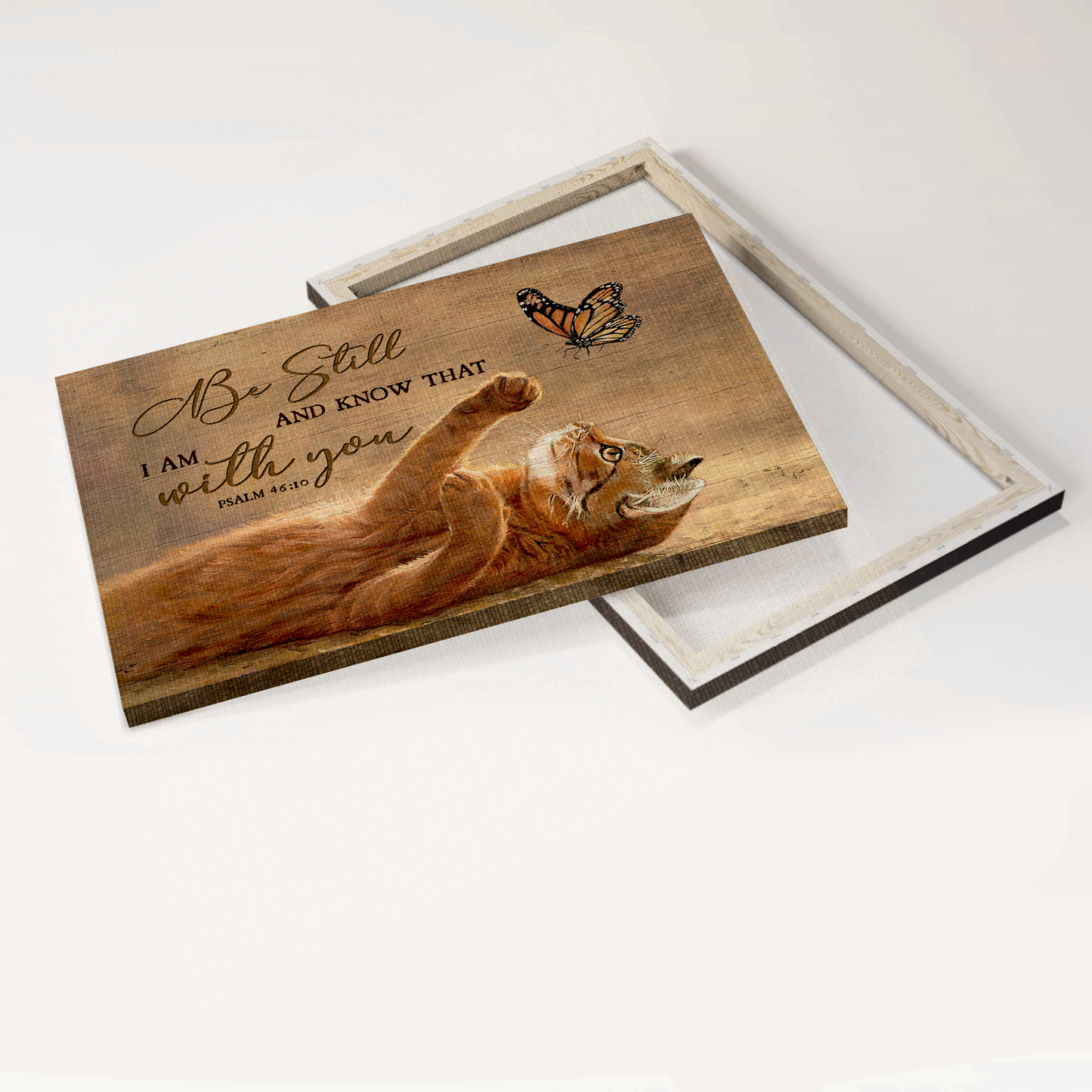 Jesus Landscape Canvas- Brown cat canvas, Butterfly drawing canvas- Gift for Christian, Cat lover- Be still and know that I am with you
