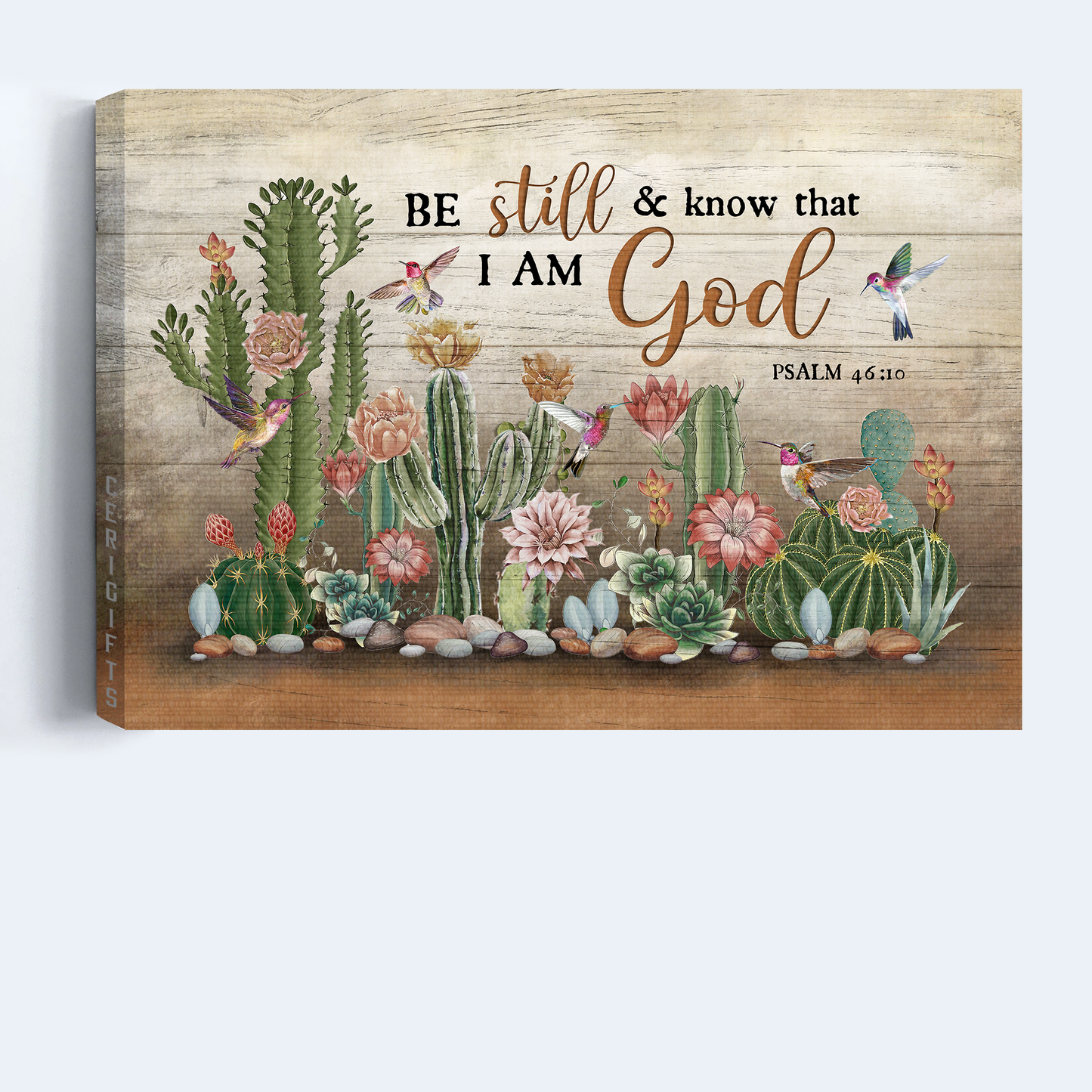 Jesus Landscape Canvas- Cactus, Hummingbird canvas- Gift for Christian- Be Still & Know That I Am God