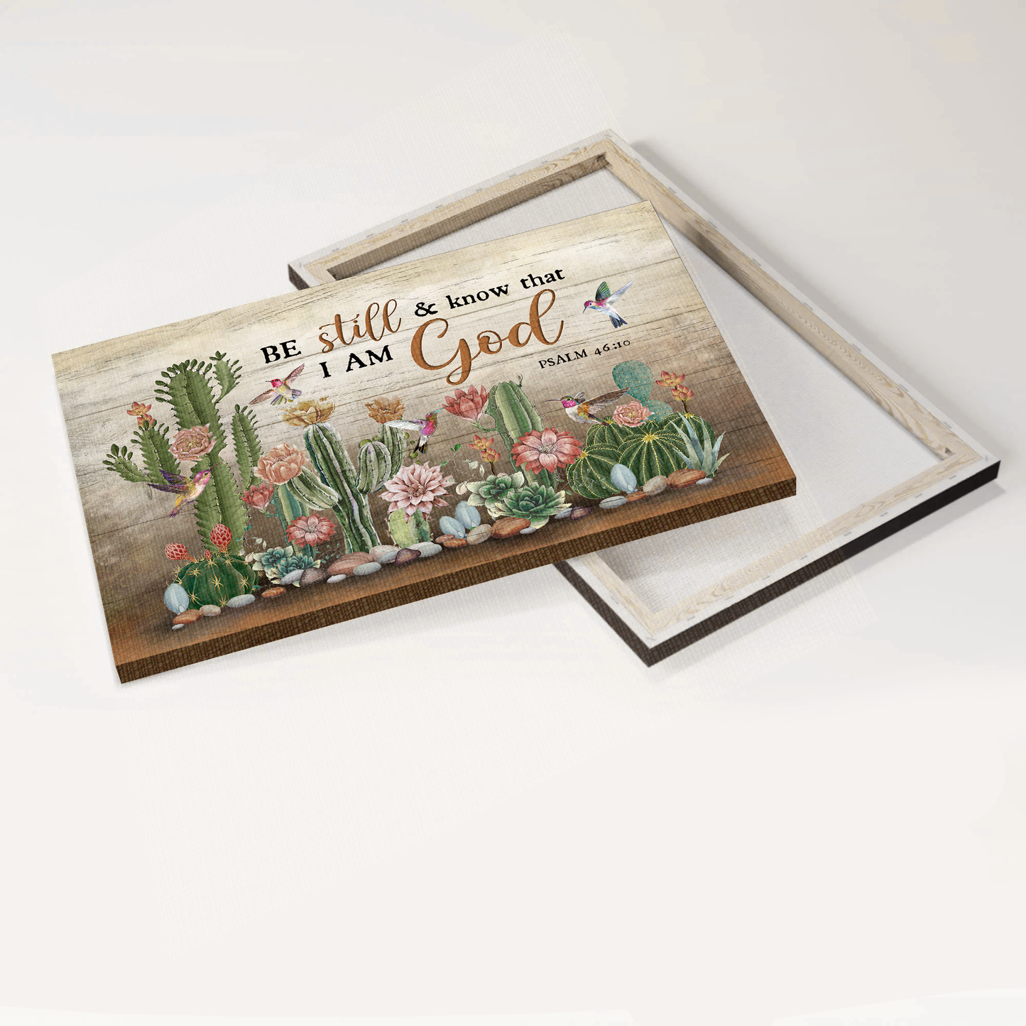 Jesus Landscape Canvas- Cactus, Hummingbird canvas- Gift for Christian- Be Still & Know That I Am God
