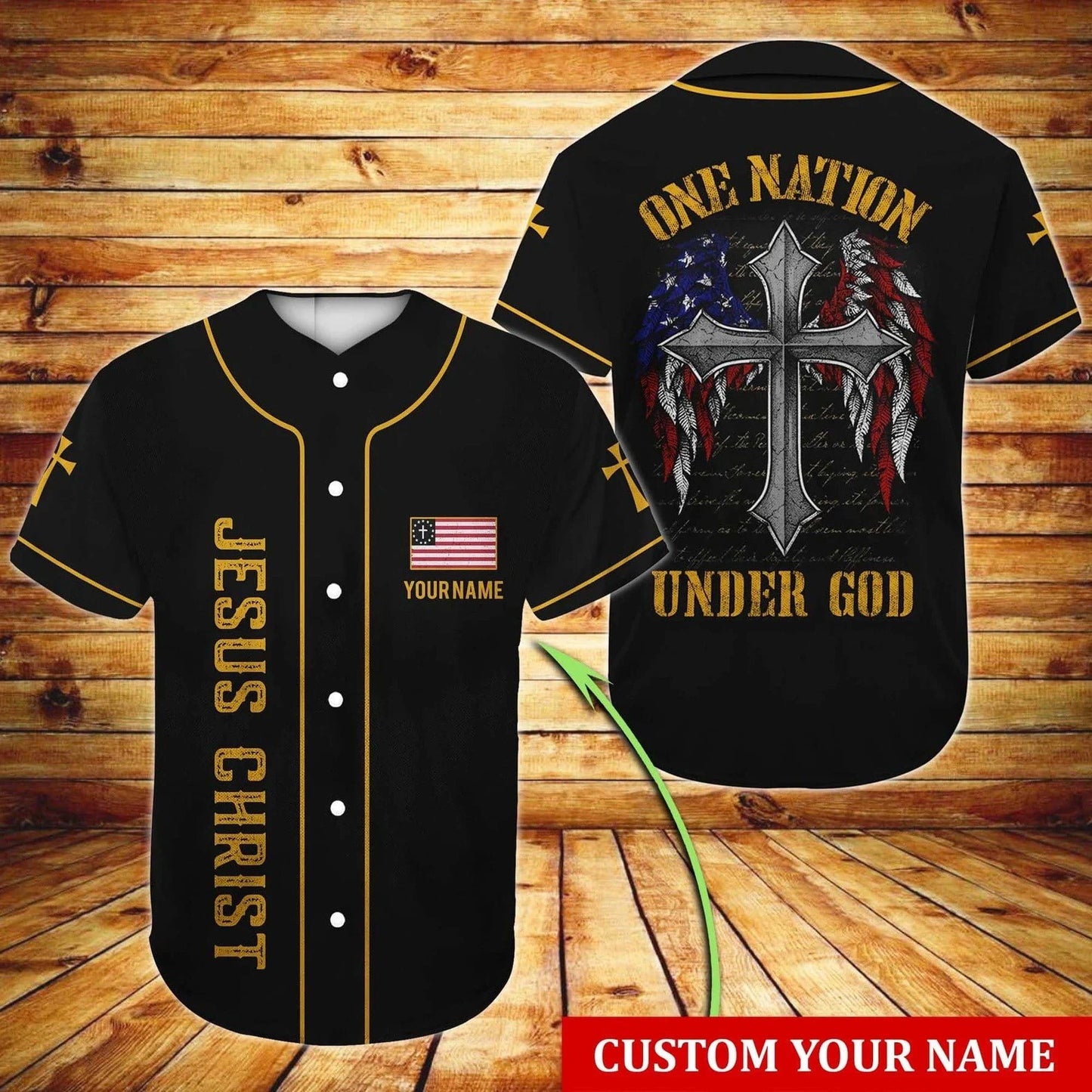 Personalized Jesus Baseball Jersey - Wings, American Flag, Cross Baseball Jersey - Gift For Christians - One Nation Under God Custom Baseball Jersey