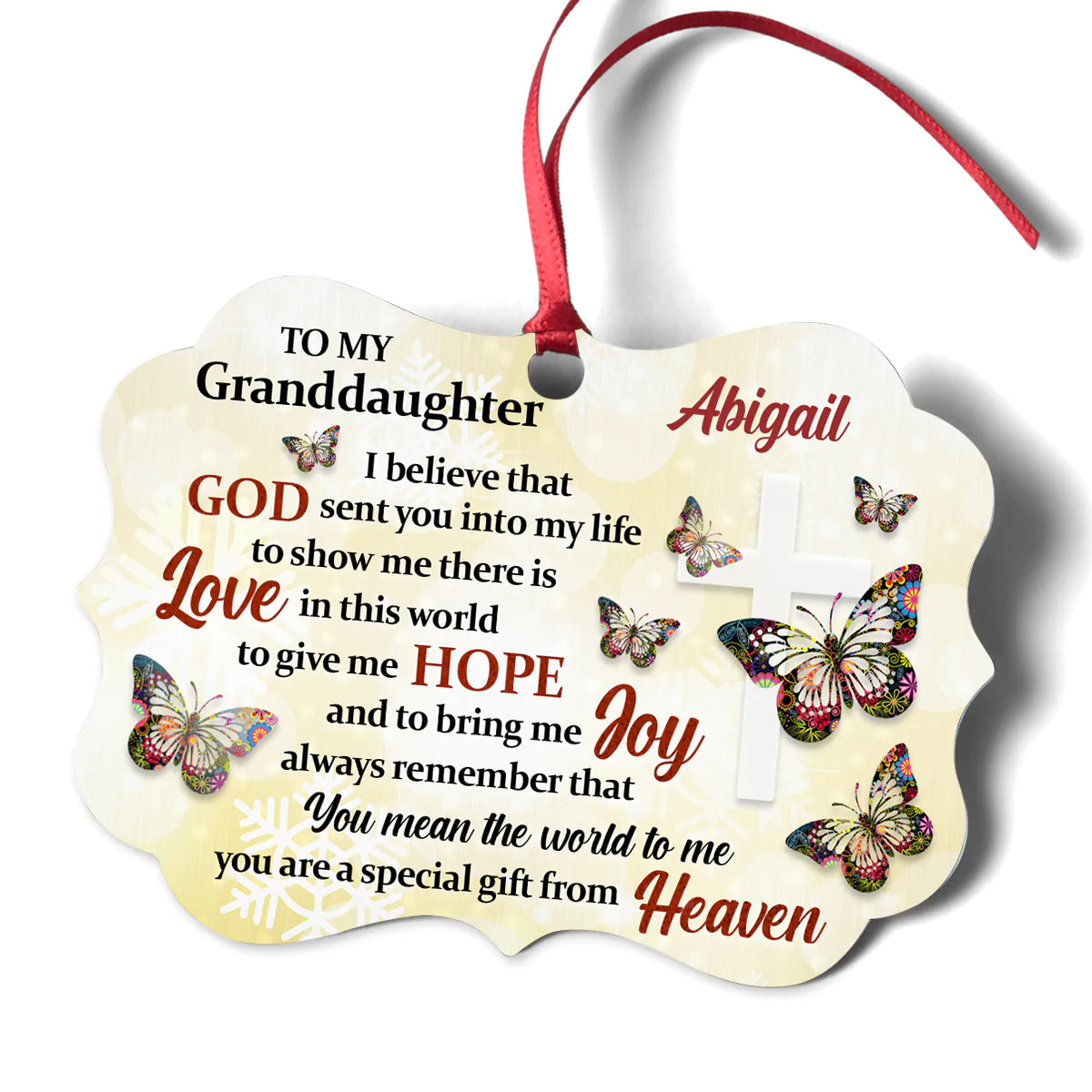 Personalized Gift For Granddaughter Aluminum Ornament, God, Butterfly, Cross Aluminium Ornament - Custom Gift For Christian, Granddaughter, Family