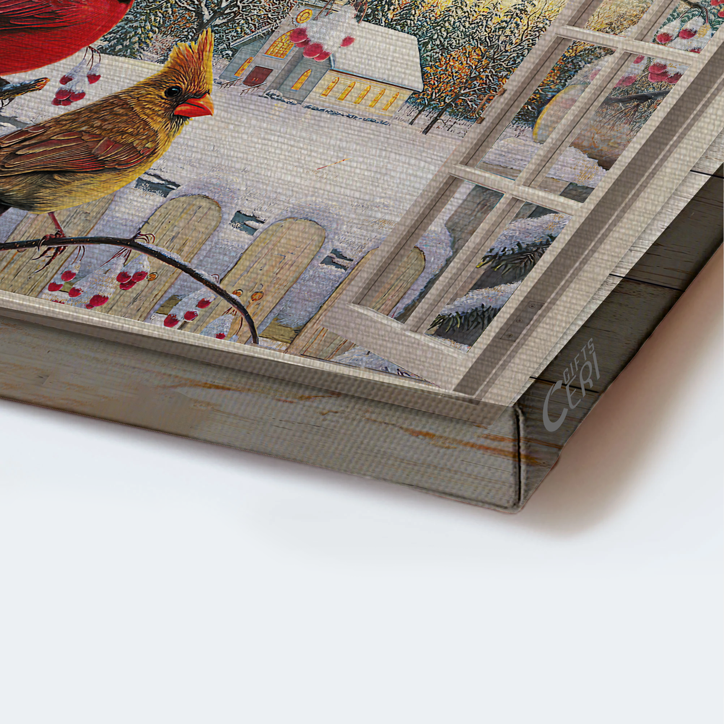 Jesus Landscape Canvas- Cardinal, Outside The Window, Snow day canvas- Gift for Christian-God Blessed The Broken Road