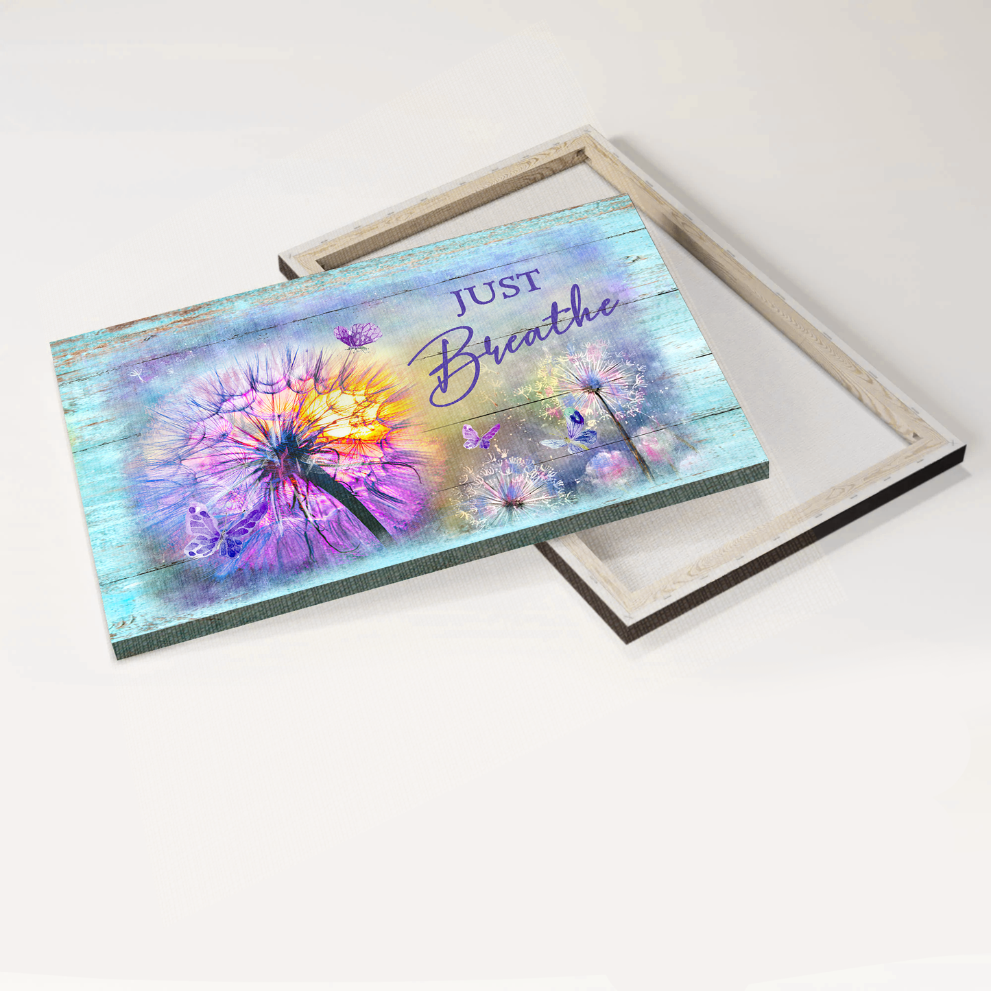 Jesus Landscape Canvas- Colorful Dandelion, Purple Butterfly, Just Breathe canvas- Gift for Christian- Jesus Landscape Canvas, Wall Decor