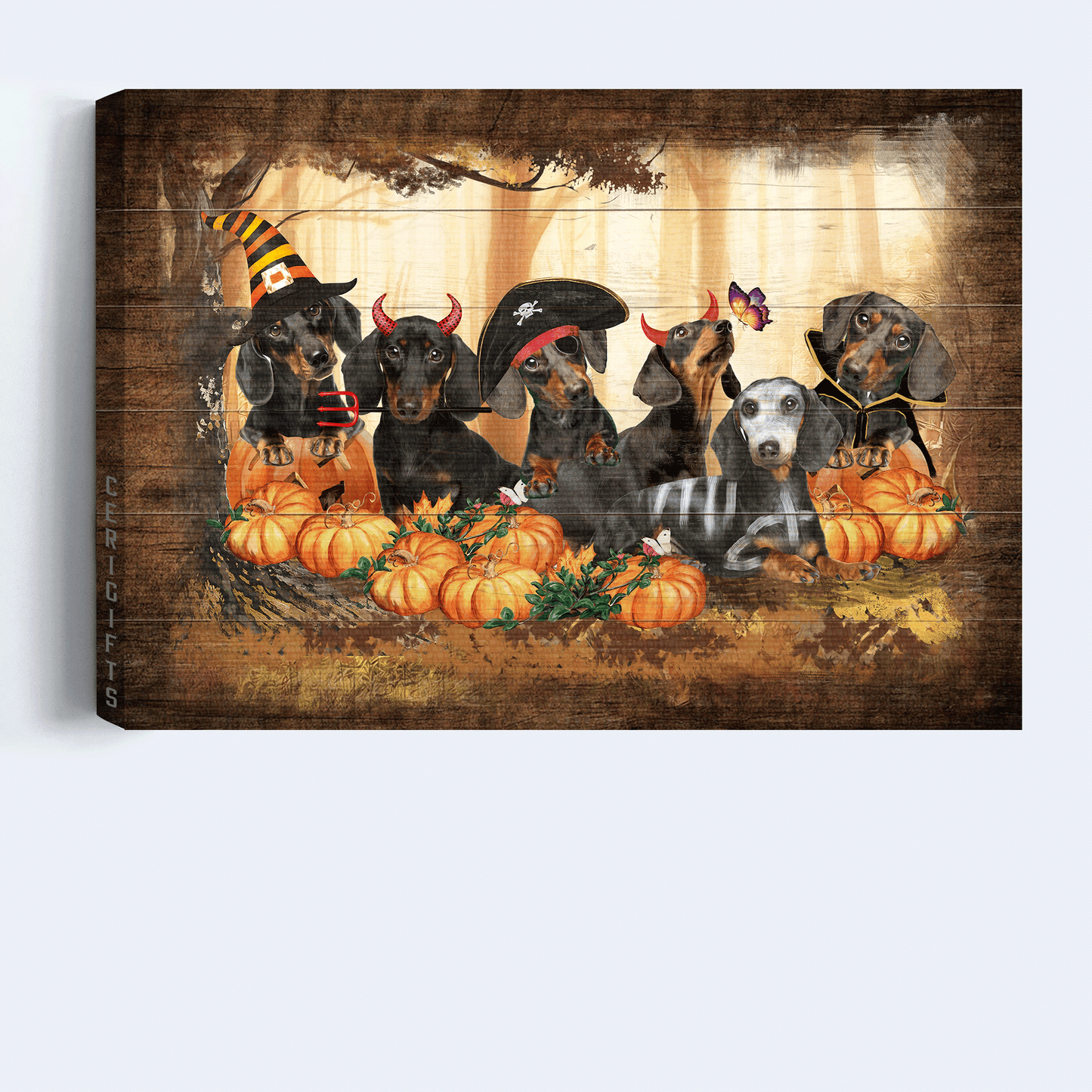 Dachshund Landscape Canvas- Dachshunds, Pumpkin, Halloween costumes canvas- Gift for Dachshund lover