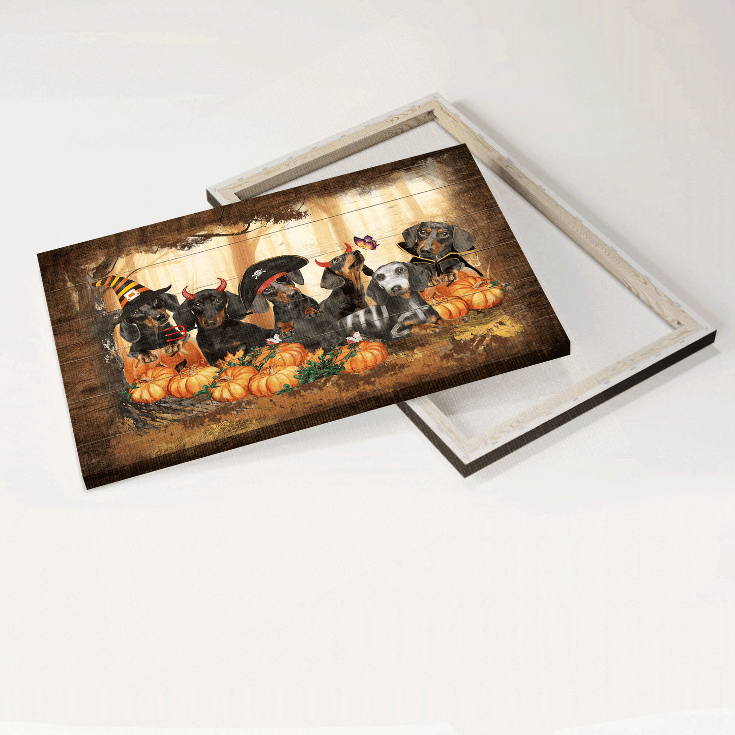 Dachshund Landscape Canvas- Dachshunds, Pumpkin, Halloween costumes canvas- Gift for Dachshund lover