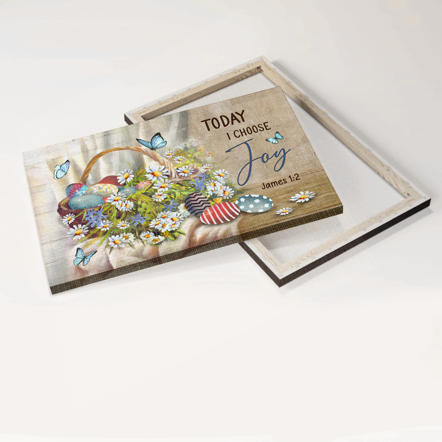 Jesus Landscape Canvas- Colorful Easter Egg, Beautiful Flower, Blue Butterfly canvas- Gift for Christian- Today I Choose Joy- Landscape Canvas, Wall Decor
