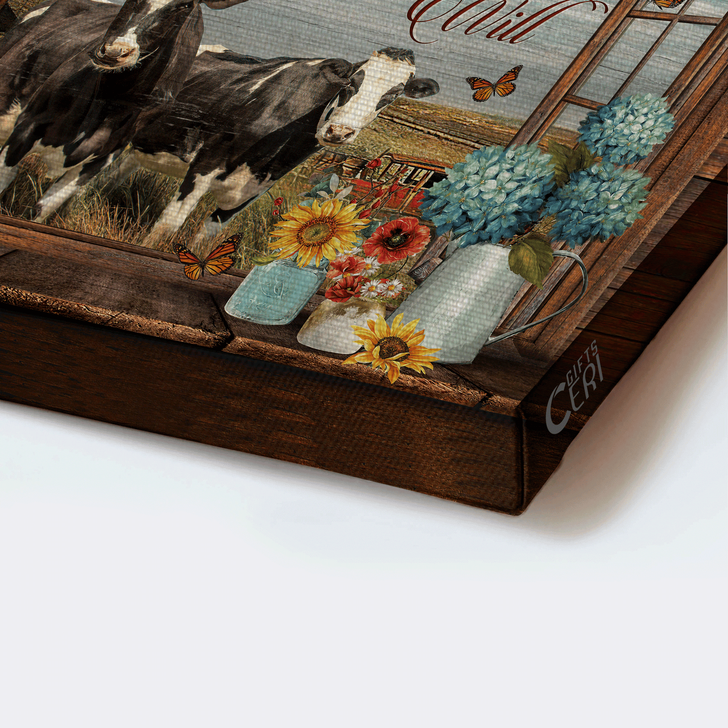 Family Landscape Canvas- Dairy cow, Peace farm, Flower vase canvas- Gift for members family- Love you then love you still