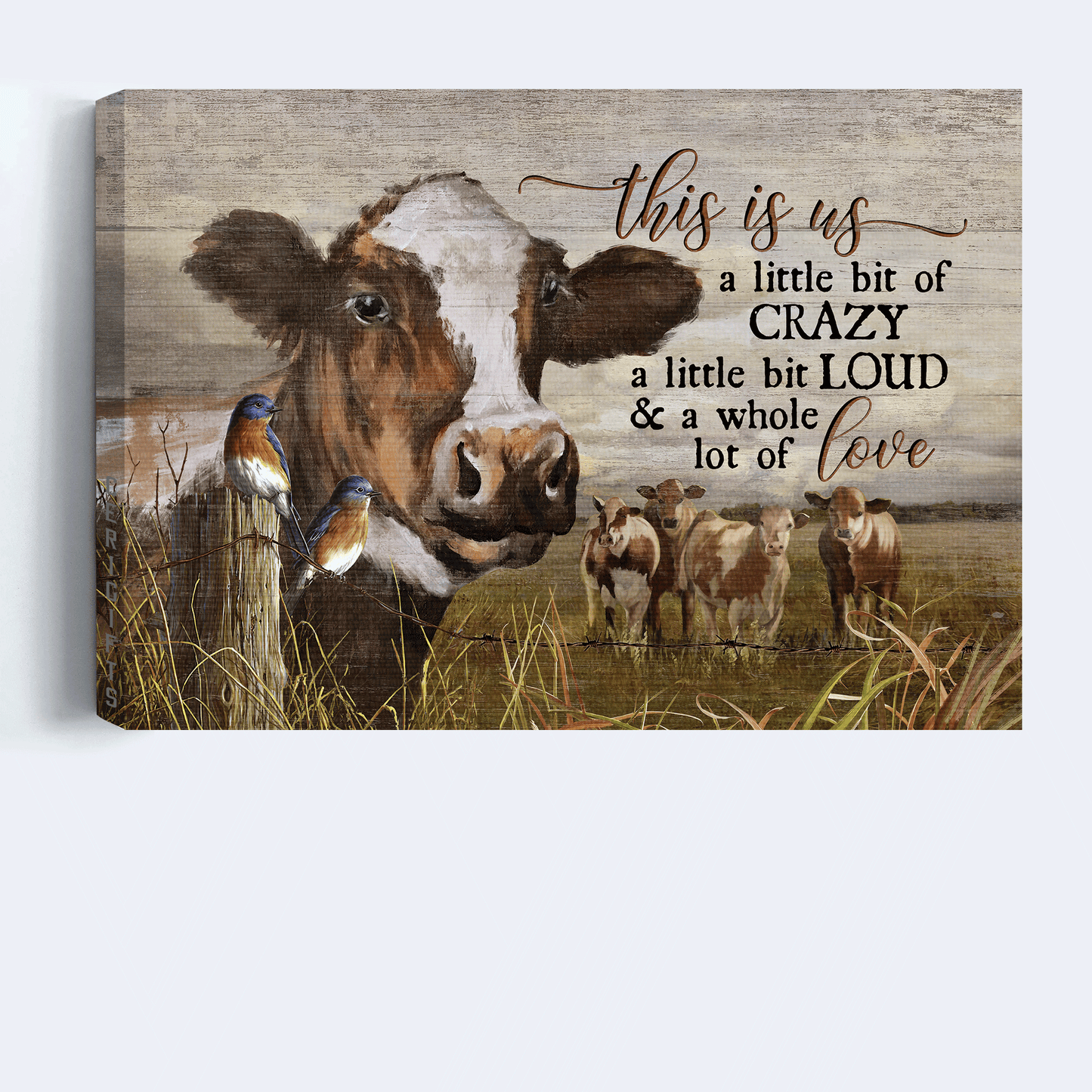 Family Landscape Canvas- Dairy cows, Blue bird, Farm animal, Grass field canvas- Gift for members family-This is us love