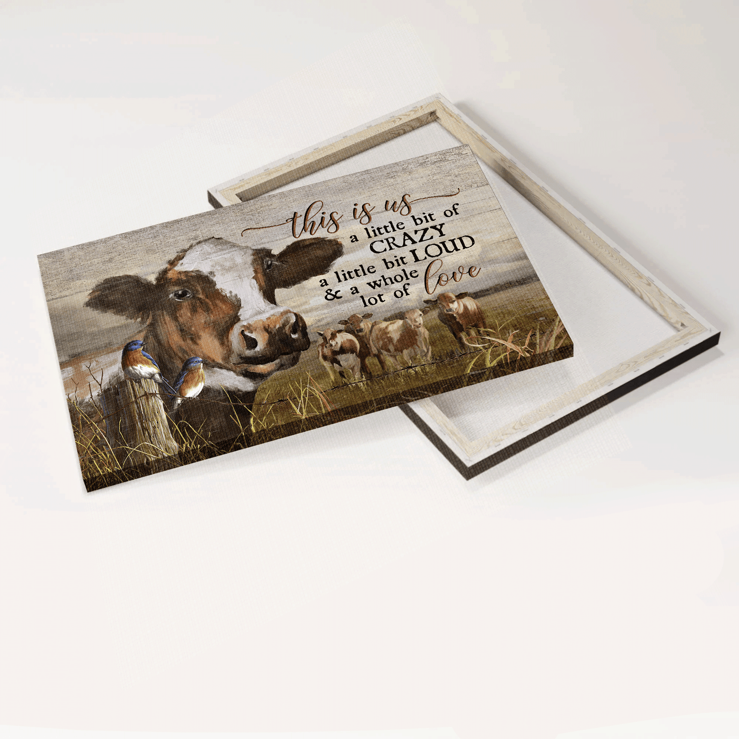 Family Landscape Canvas- Dairy cows, Blue bird, Farm animal, Grass field canvas- Gift for members family-This is us love