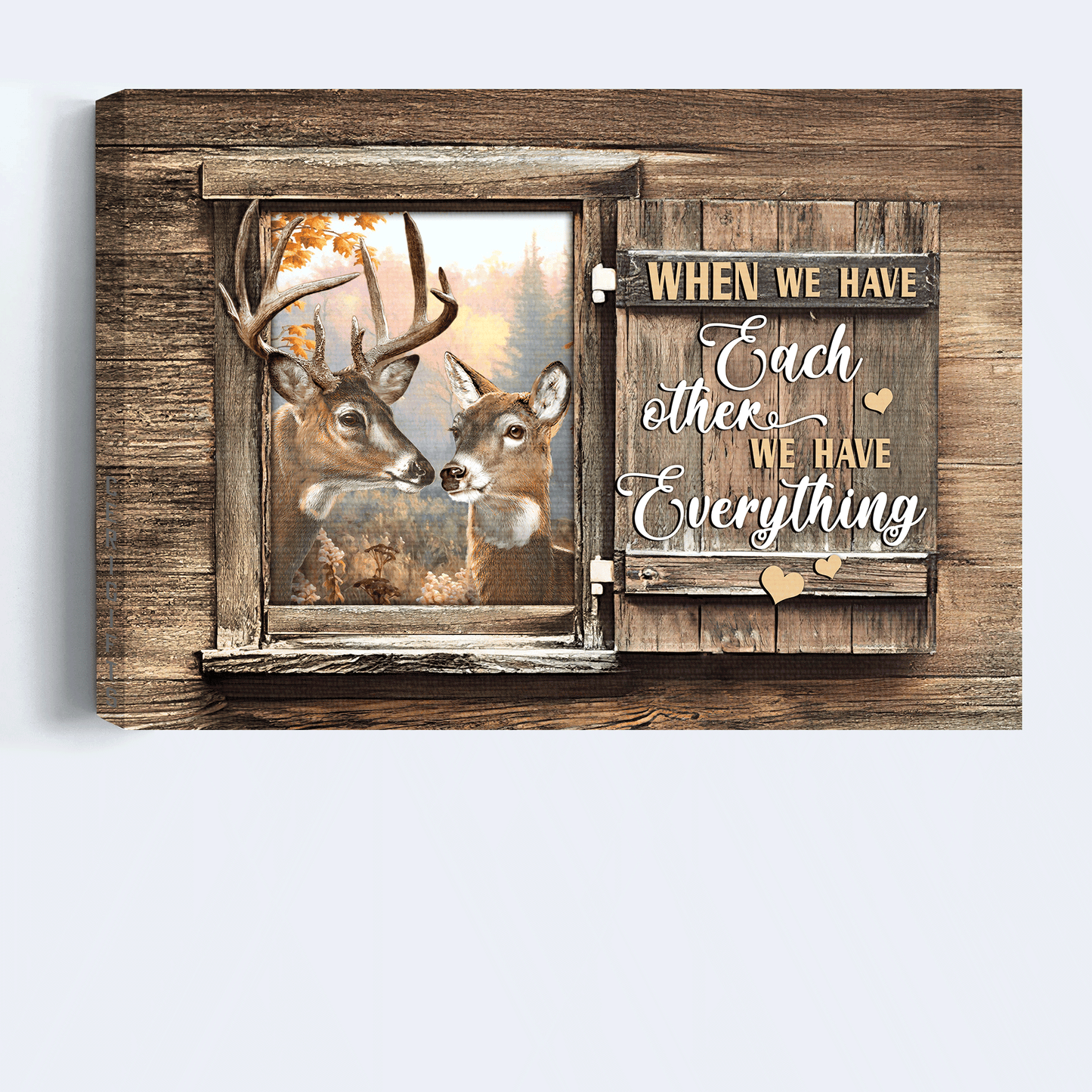 Couple Landscape Canvas- Deer couple, forest painting, Window frame canvas- Gift for couple, lover, husband. wife, boyfriend, girlfriend- When we have each other, We have everything