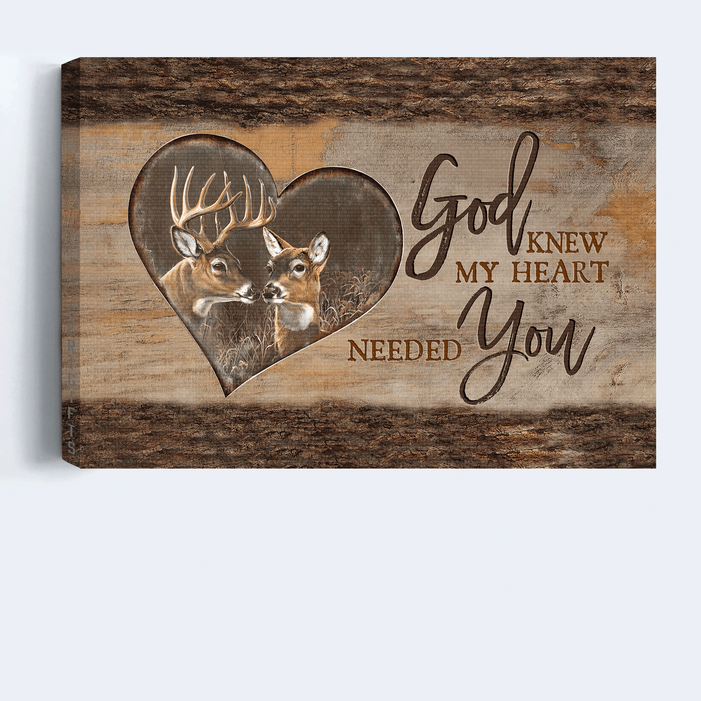 Couple Landscape Canvas- Deer drawing, Wooden heart canvas- Gift for Couple, Lover- God knew my heart needed you