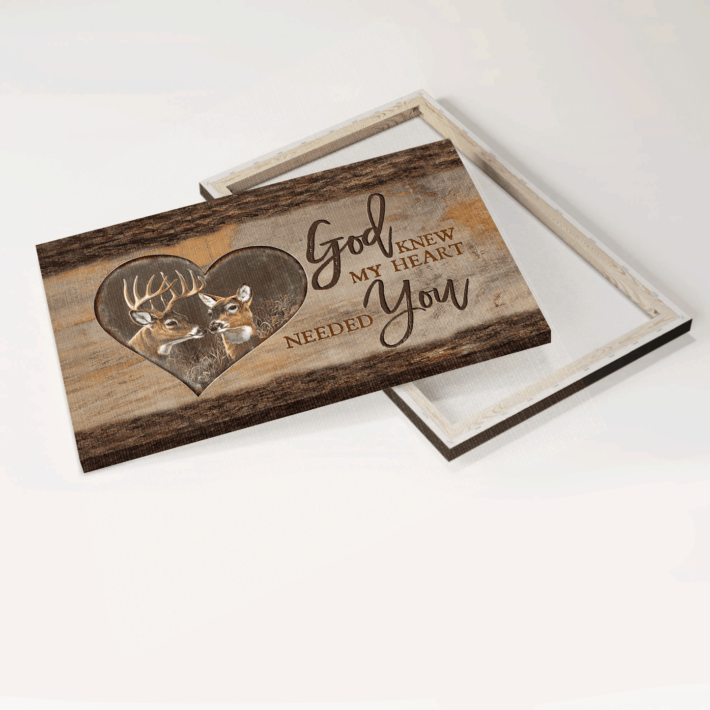 Couple Landscape Canvas- Deer drawing, Wooden heart canvas- Gift for Couple, Lover- God knew my heart needed you