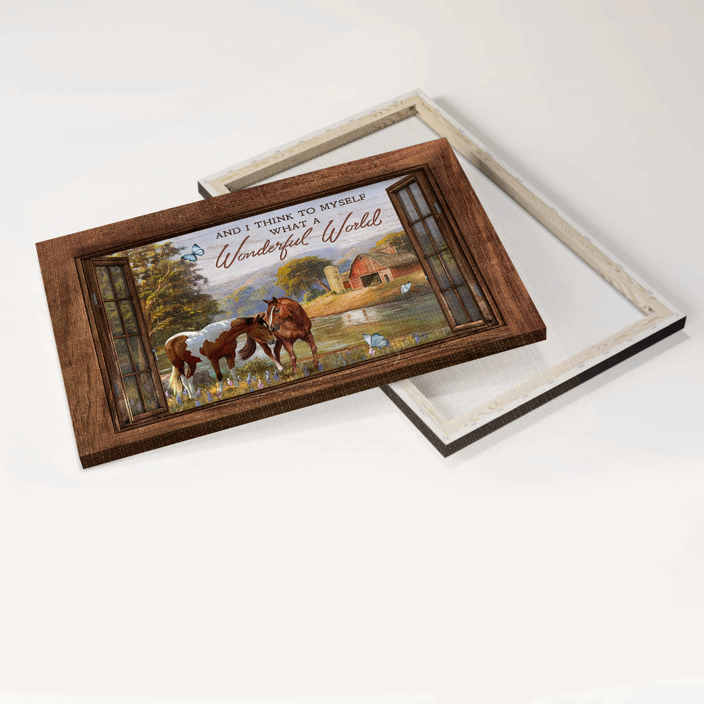 Jesus Landscape Canvas- Dream horse, Beautiful river, Wooden window canvas- Gift for Christian- What a wonderful world