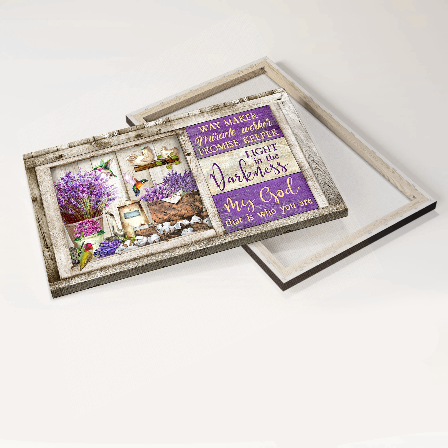 Jesus Landscape Canvas- Dried lavender painting, Colorful hummingbird canvas- Gift for Christian- My God is the light in the darkness