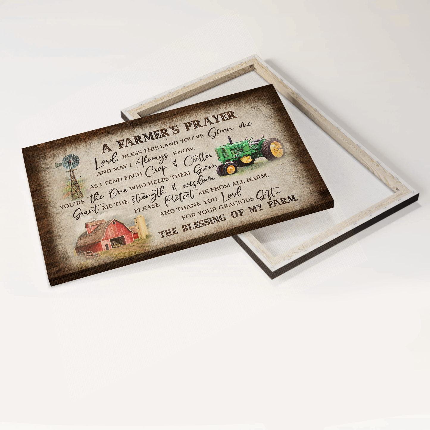 Jesus Landscape Canvas- Electric tricycle, Red barn, Windmill canvas- Gift for Christian- A farmer's prayer