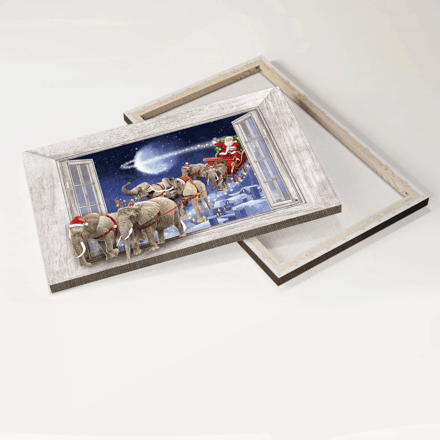 Elephant Landscape Canvas - Elephant drawing, Christmas painting, Santa Claus canvas- Gift for Christmas