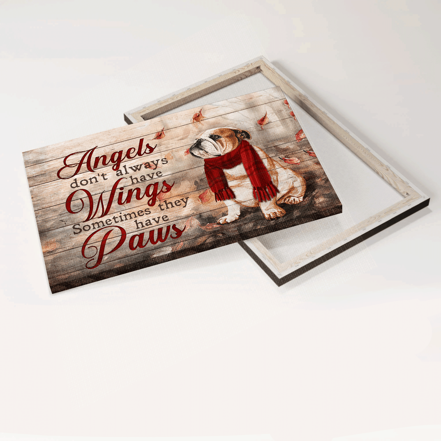 English Bulldog Landscape Canvas- English bulldog, Autumn Leaf canvas- Gift for English Bulldog- Angels don't always have wings sometimes they have paws