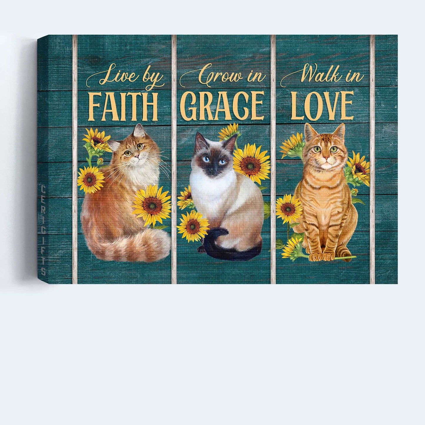 Jesus Landscape Canvas- Amazing Cat Drawing, Pretty Sunflower, Cat Landscape Canvas- Gift For Christian- Live By Faith, Walk In Love