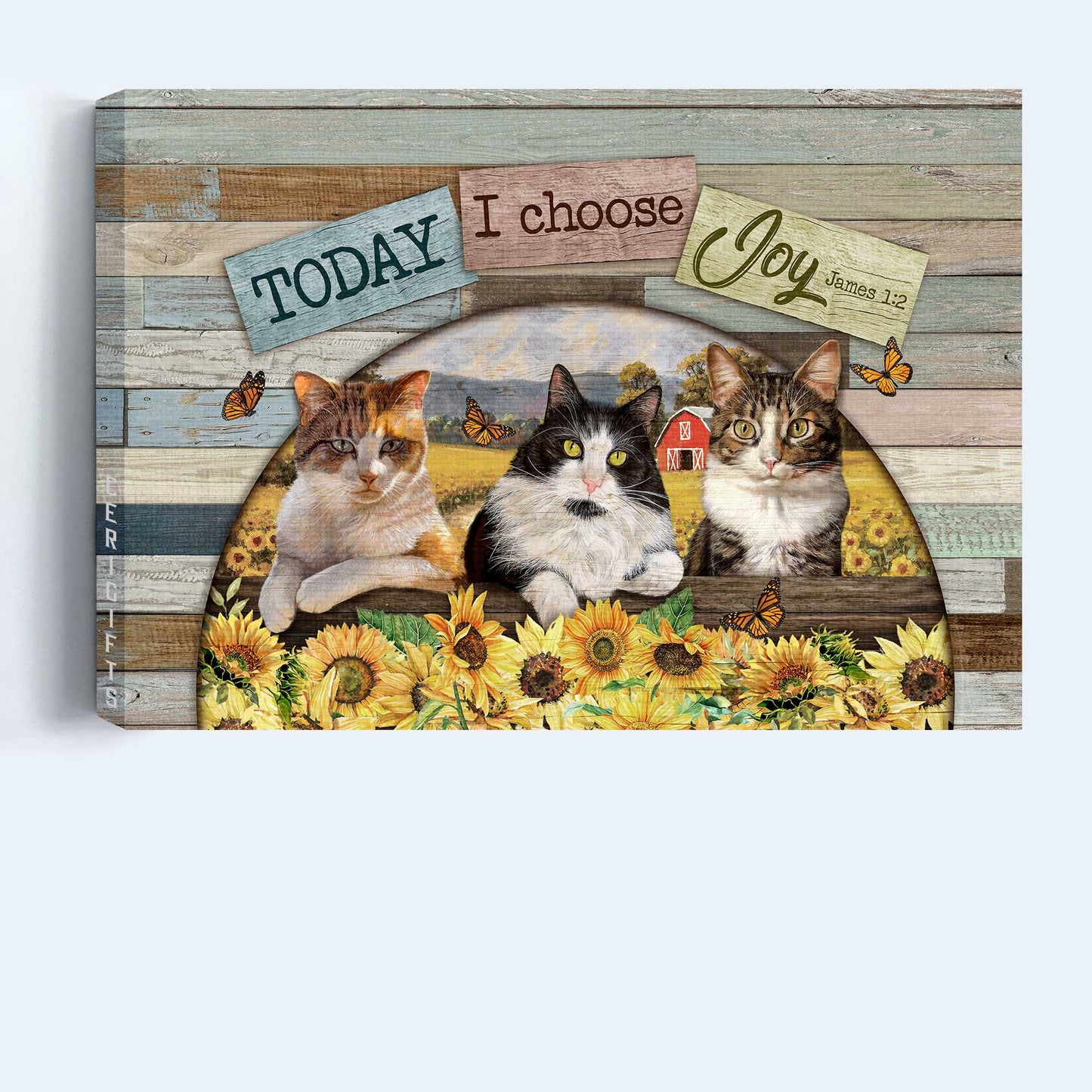Jesus Landscape Canvas- Amazing Cat Drawing, Sunflower Field, Butterfly Landscape Canvas- Gift For Christian-Today I Choose Joy