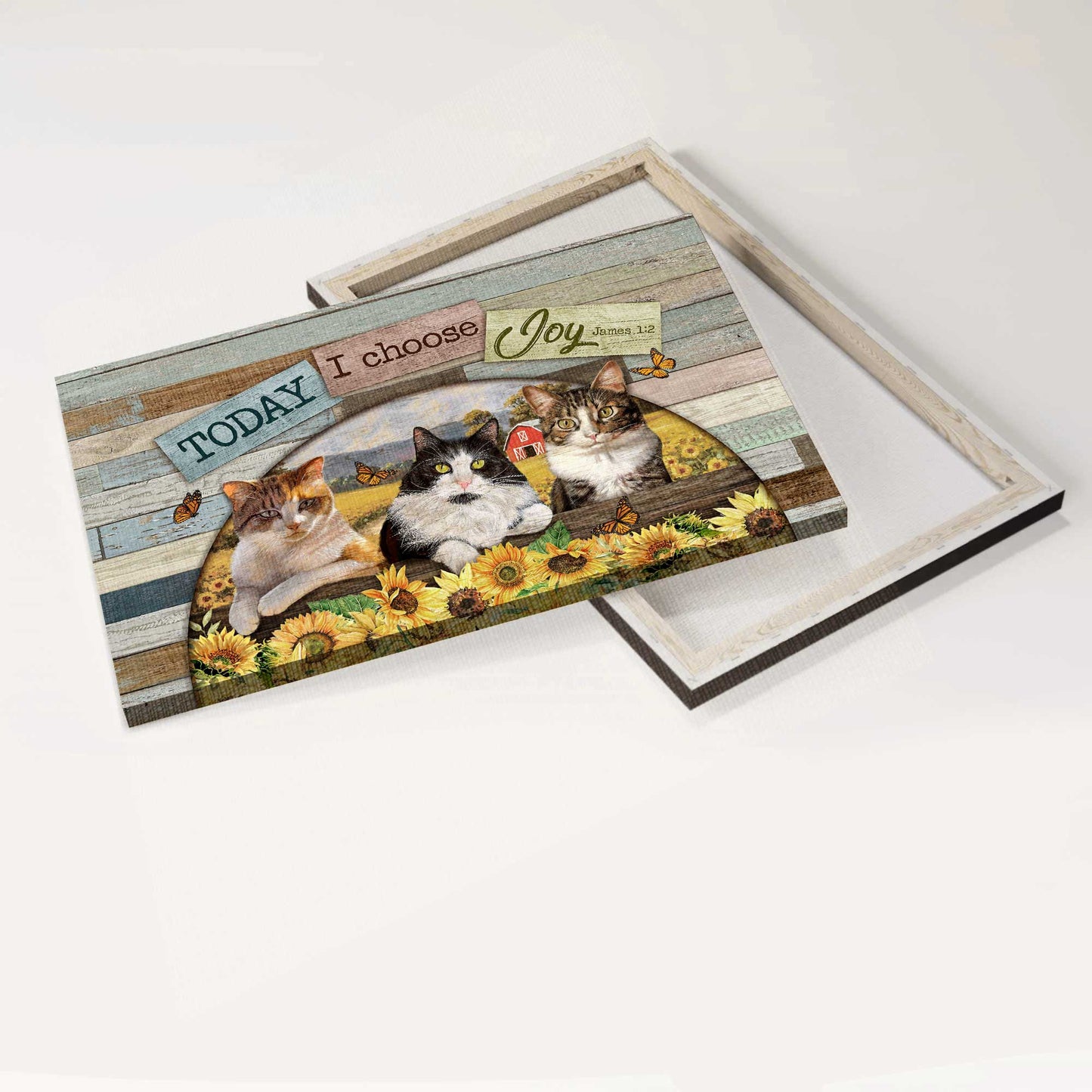 Jesus Landscape Canvas- Amazing Cat Drawing, Sunflower Field, Butterfly Landscape Canvas- Gift For Christian-Today I Choose Joy