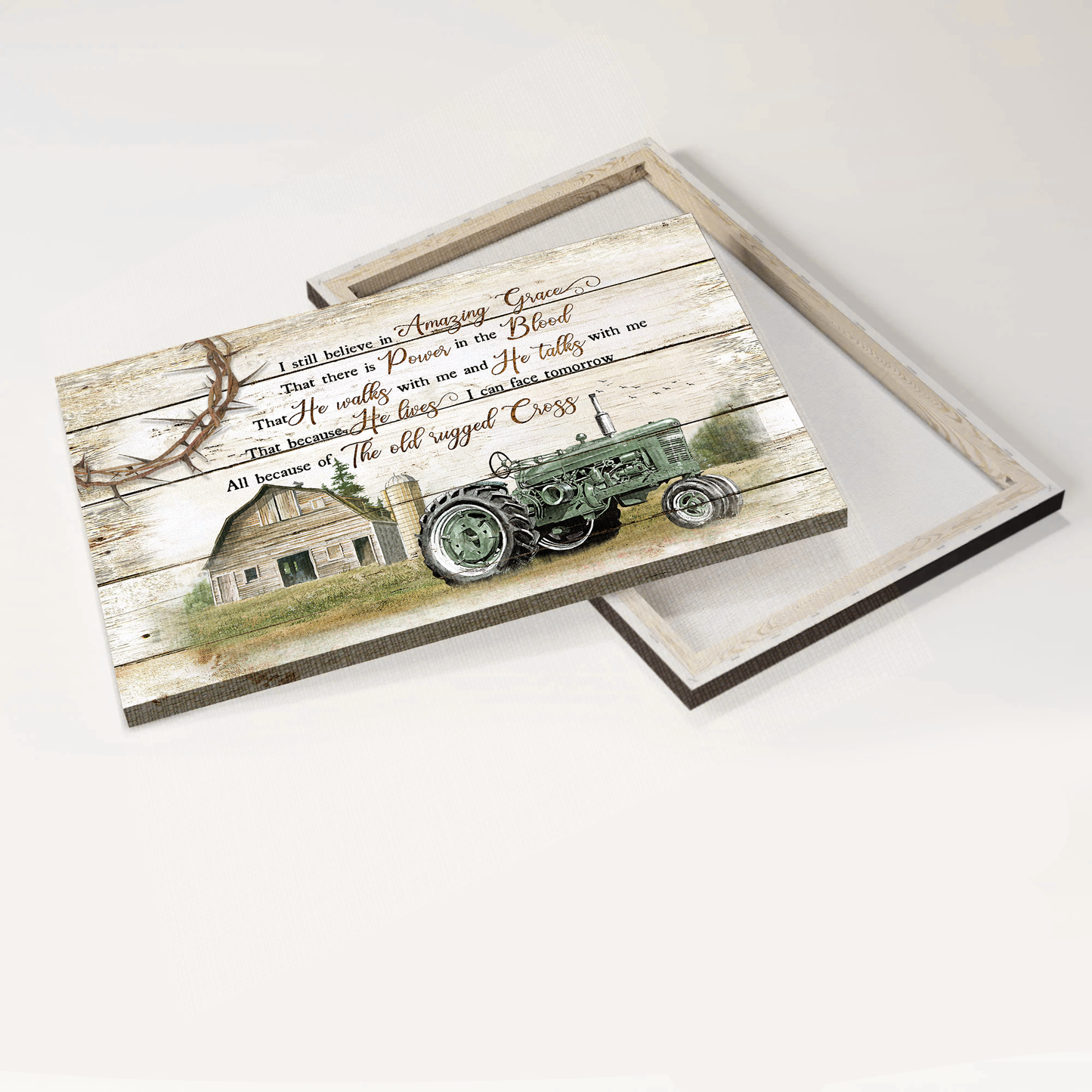 Jesus Landscape Canvas- Farm, Tractor, Cross canvas- Gift for Christian- I still believe in amazing grace- Landscape Canvas Prints, Wall Art