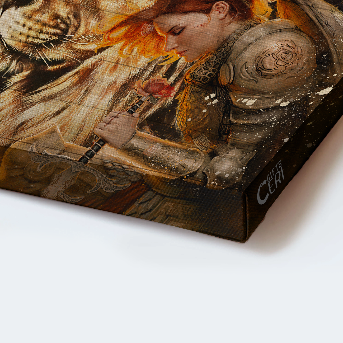 Jesus Landscape Canvas- Female knight, Praying to Jesus, Lion of Judah canvas- Gift for Christian- Landscape Canvas Prints, Wall Art