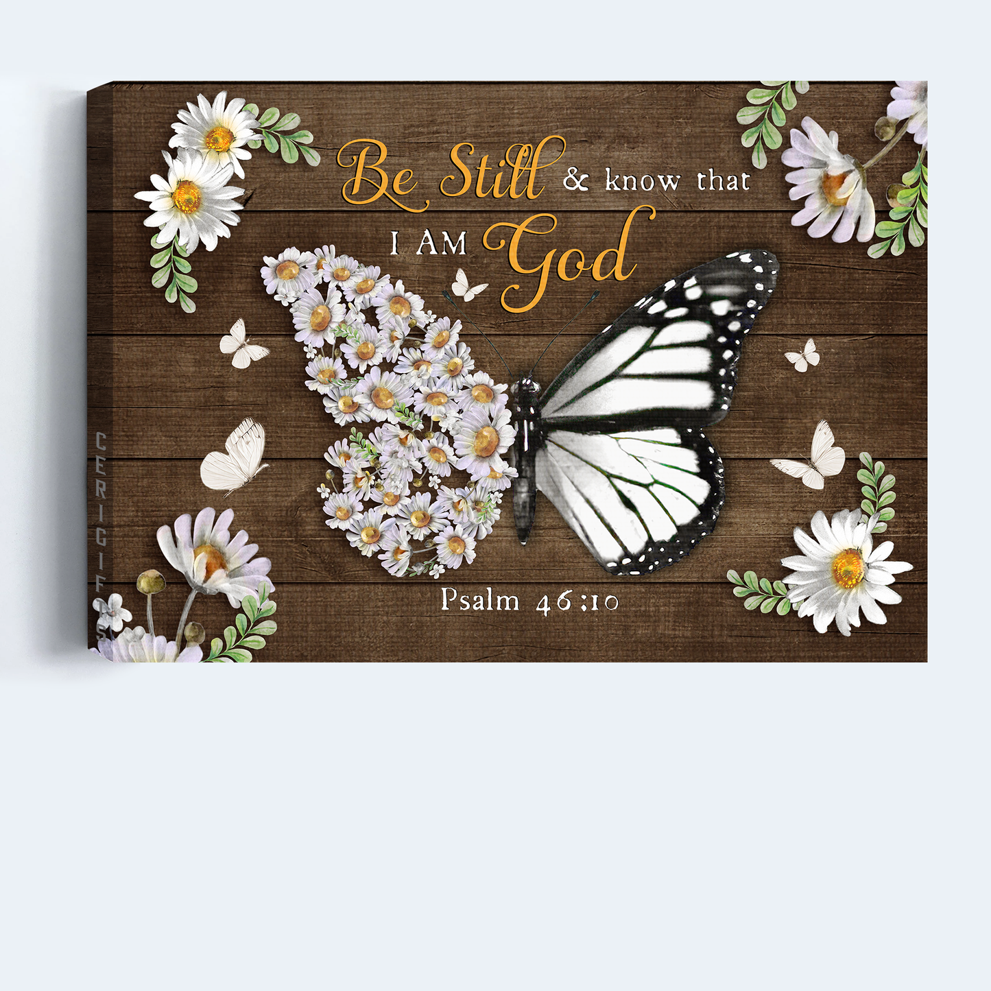 Jesus Landscape Canvas- Flower butterfly, Daisy frame, Butterfly canvas- Gift for Christian- Be still and know that I am God- Landscape Canvas Prints, Wall Art