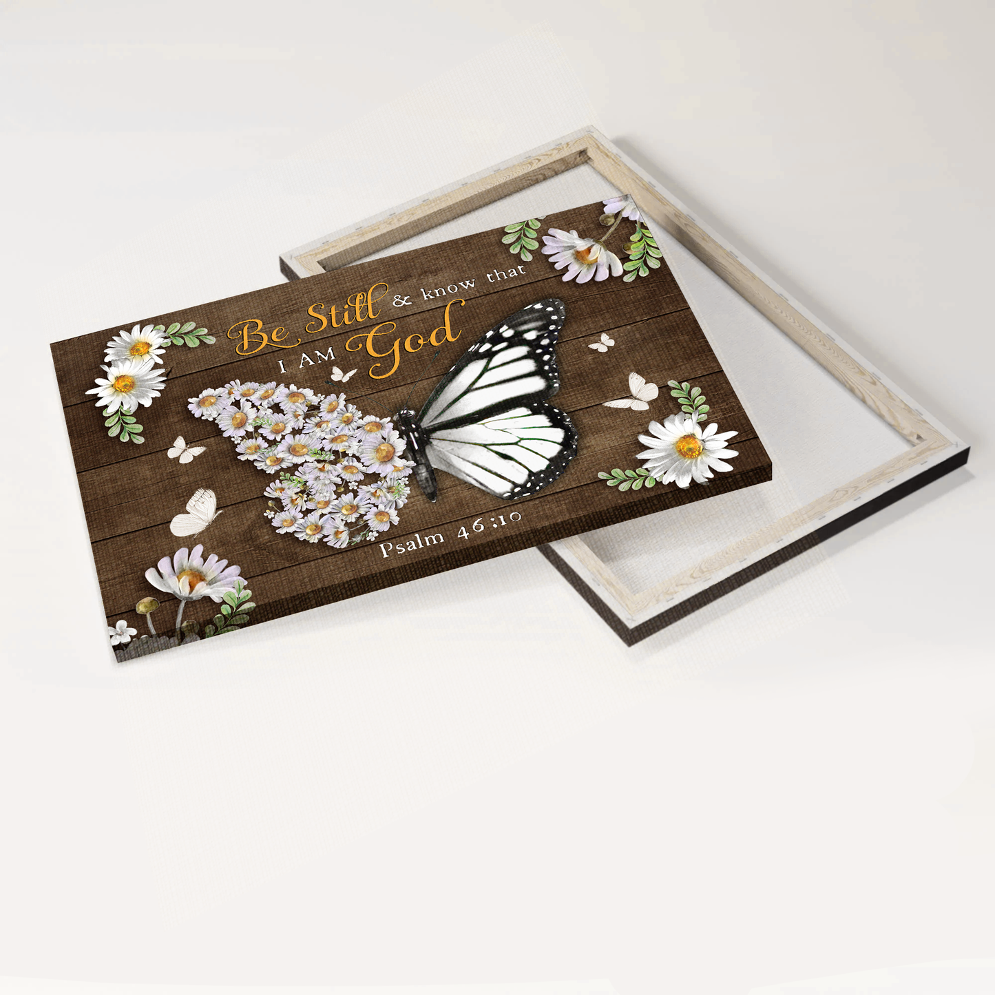 Jesus Landscape Canvas- Flower butterfly, Daisy frame, Butterfly canvas- Gift for Christian- Be still and know that I am God- Landscape Canvas Prints, Wall Art