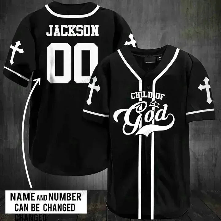 Personalized Jesus Baseball Jersey - Cross Baseball Jersey - Gift For Christians - Child of God Custom Printed 3D Baseball Jersey Shirt For Men Women