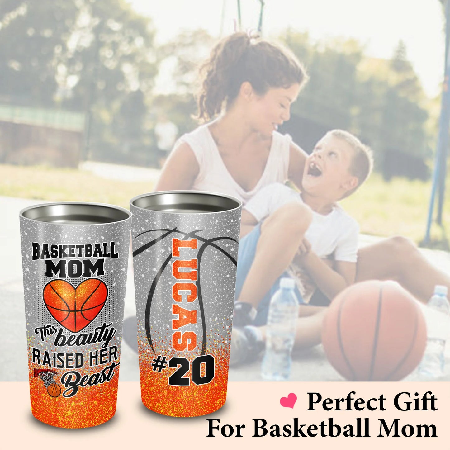 Best Personalized Mother's Day Gifts Tumbler - Custom Gift For Mother's Day, Presents for Mom - Basketball Mom This Beauty Raised Her Beast Tumbler